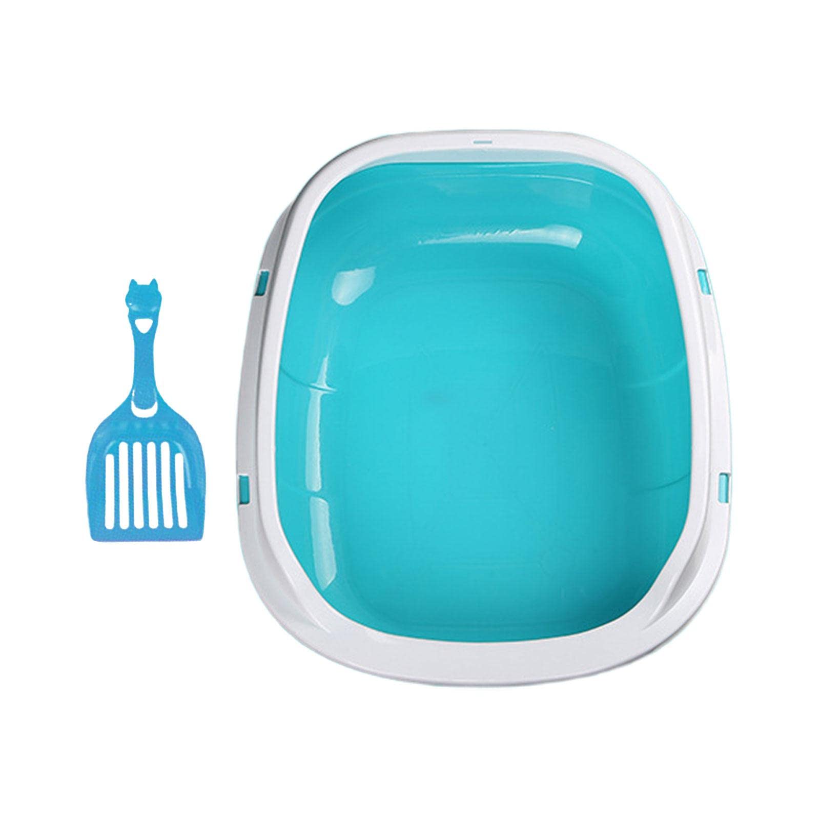 Durable Sifting Cat Litter Box - Deep Open Design with Anti-Splash for Small, Medium & Large Cats - Blue Litter Pan for Home, Apartment & Multi-Cat Households