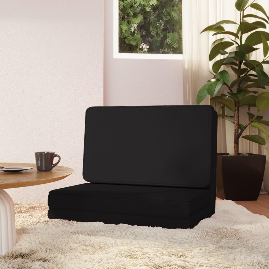 vidaXL Adjustable Folding Floor Chair with Bed Function - Convertible Lounge Seat with Comfortable Foam Padding, Space-Saving Design in Durable Faux Leather & Metal Frame (Black) - Perfect for Small Apartments, Dorm Rooms, Meditation & Relaxation