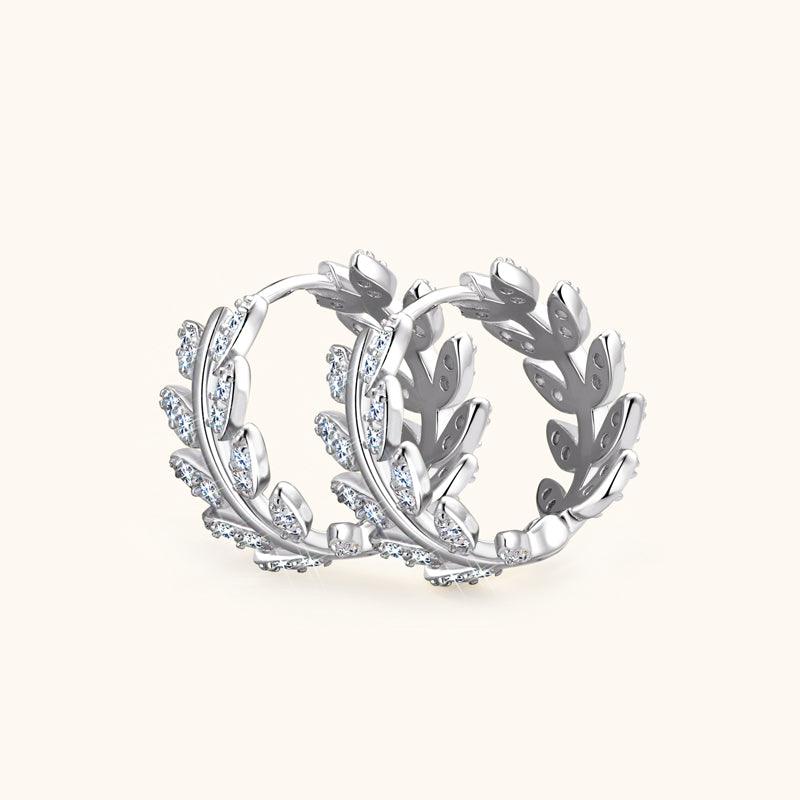 Vitality Leaf Premium Moissanite Hoop Earrings for Women - 14K Gold Plated Hypoallergenic Dainty Stud Earrings - Perfect for Weddings, Parties & Everyday Wear