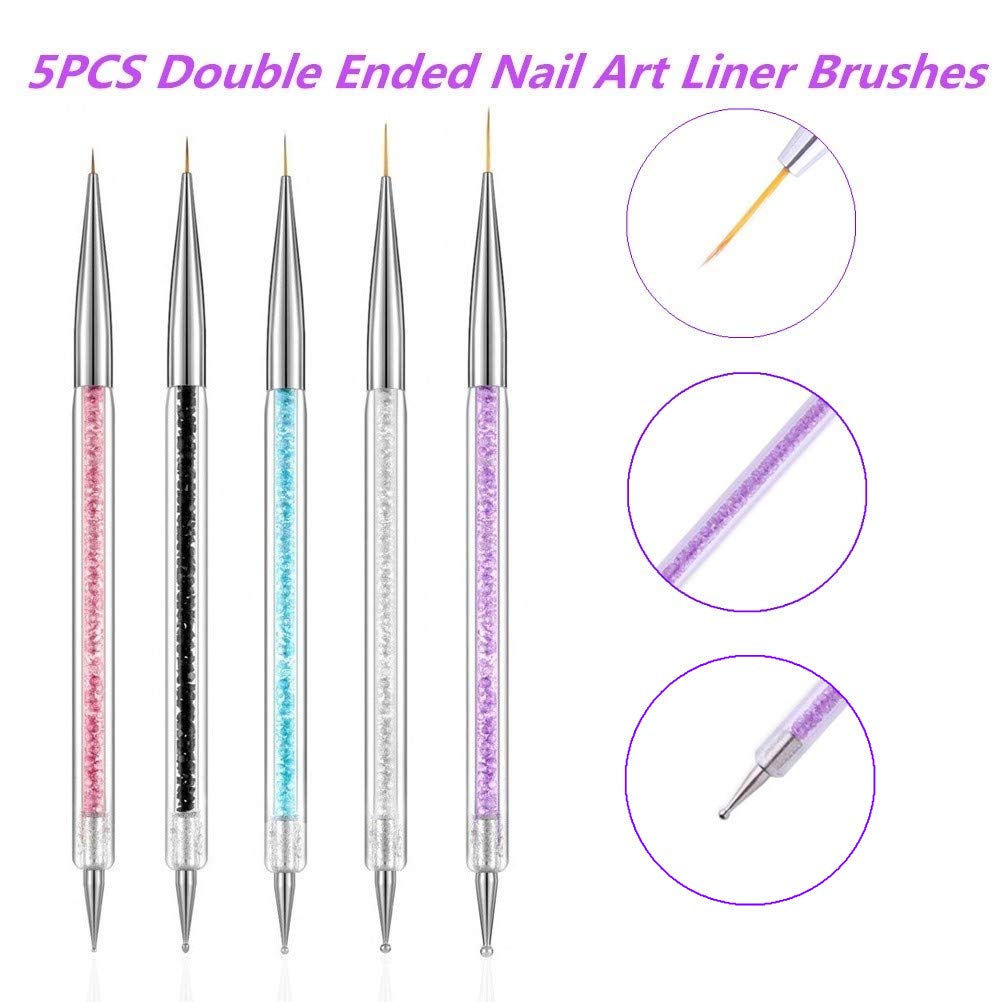5 Pcs Dual-Ended Nail Art Brushes Set - Professional Liner & Dotting Tools for Nail Design, Perfect for DIY Manicures & Salon Nail Art (Home Use, Salon, Gift)