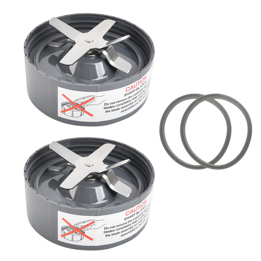 TIMESETL 2 Pack Replacement Extractor Blades & 2 Extra Silicone Gasket Seal Rings - Compatible with Nutribullet 600W & 900W NB-101B NB-101S NB-201 Juicer Blenders - Perfect for Smoothies, Juicing & Food Prep