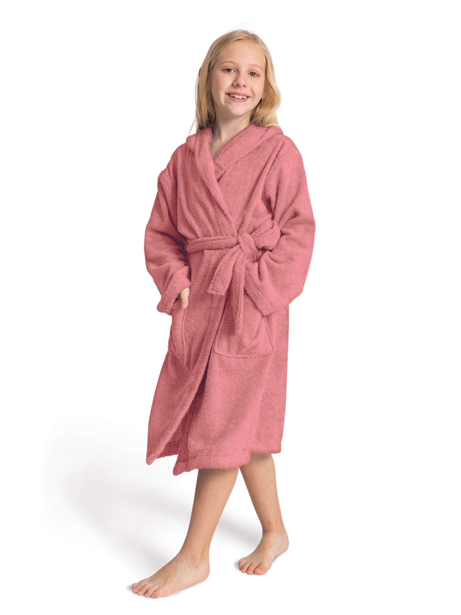 SIORO Kids Hooded Terry Cotton Cover-Up for Girls & Boys - Soft Warm Towel Wrap for Winter & Christmas - Light Rose Pink 4-5T - Perfect for Beach, Pool & After Bath