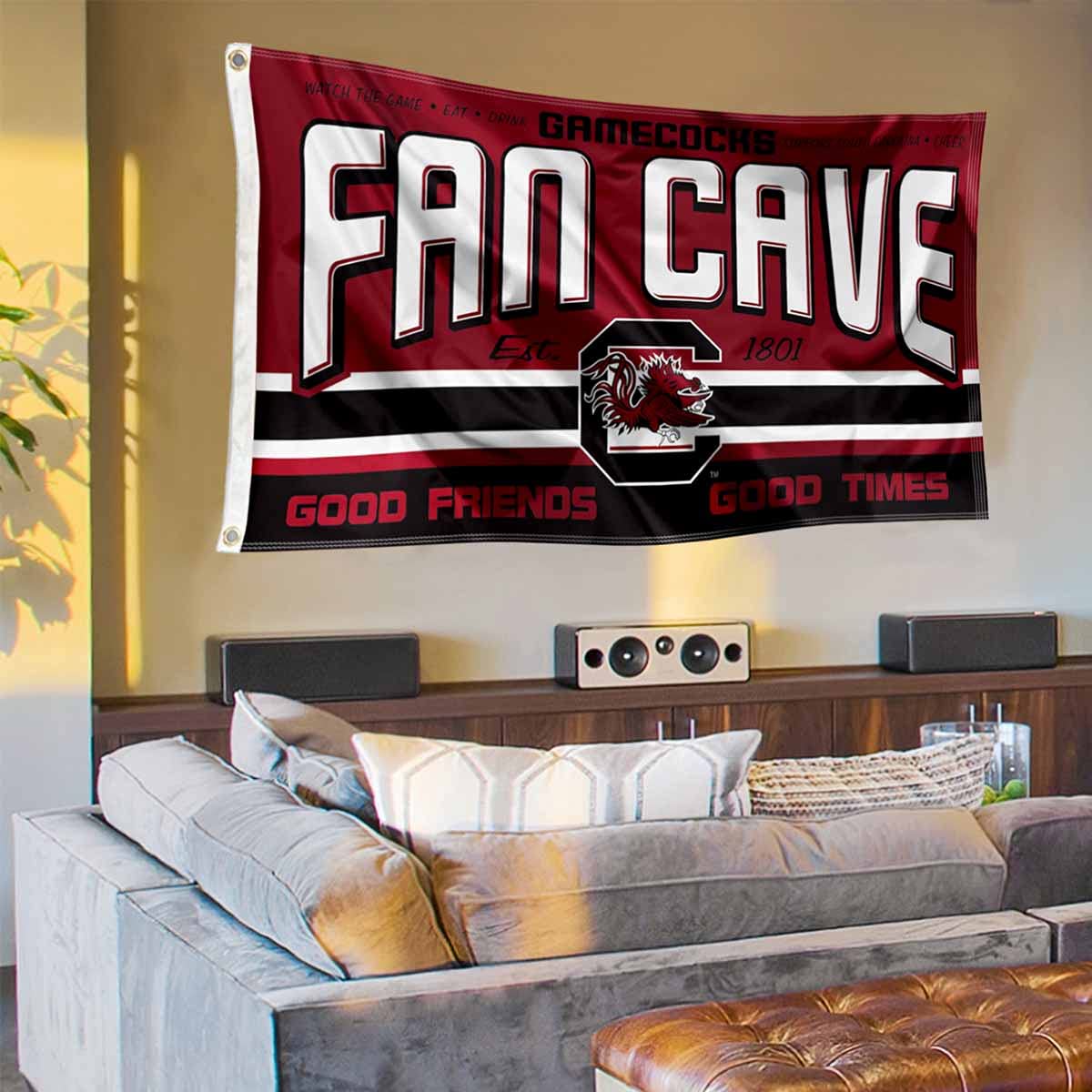 South Carolina Gamecocks Man Cave Banner Flag - College Football Team Decor for Game Room, Tailgate Party & Sports Fan Cave - 3x5 Feet Double Sided Polyester