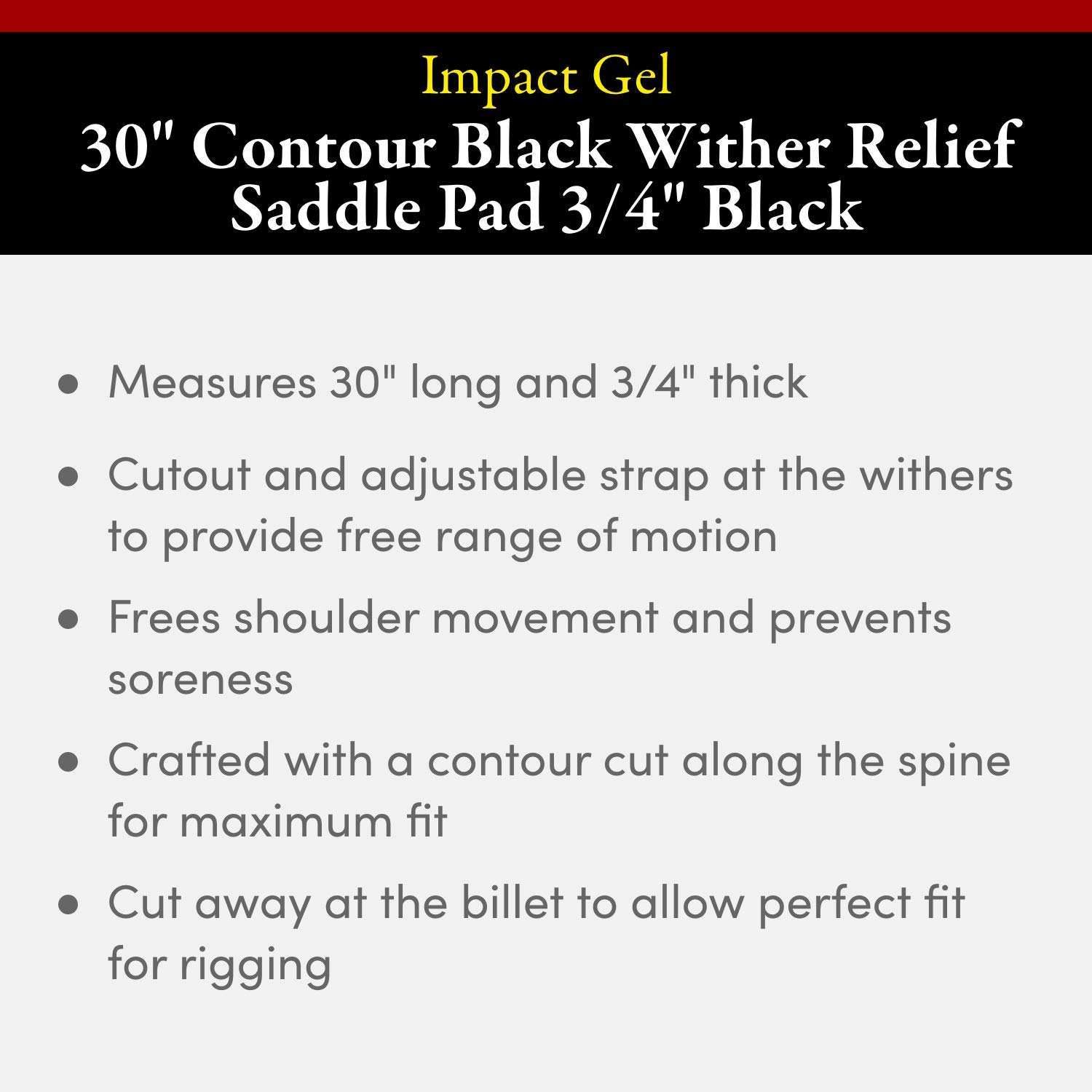 Impact Gel Wither Relief Saddle Pad for Horses - Shock Absorbing & Pressure Relief - Comfortable Riding for Trail, Dressage & Jumping - Perfect for Sensitive Back Horses