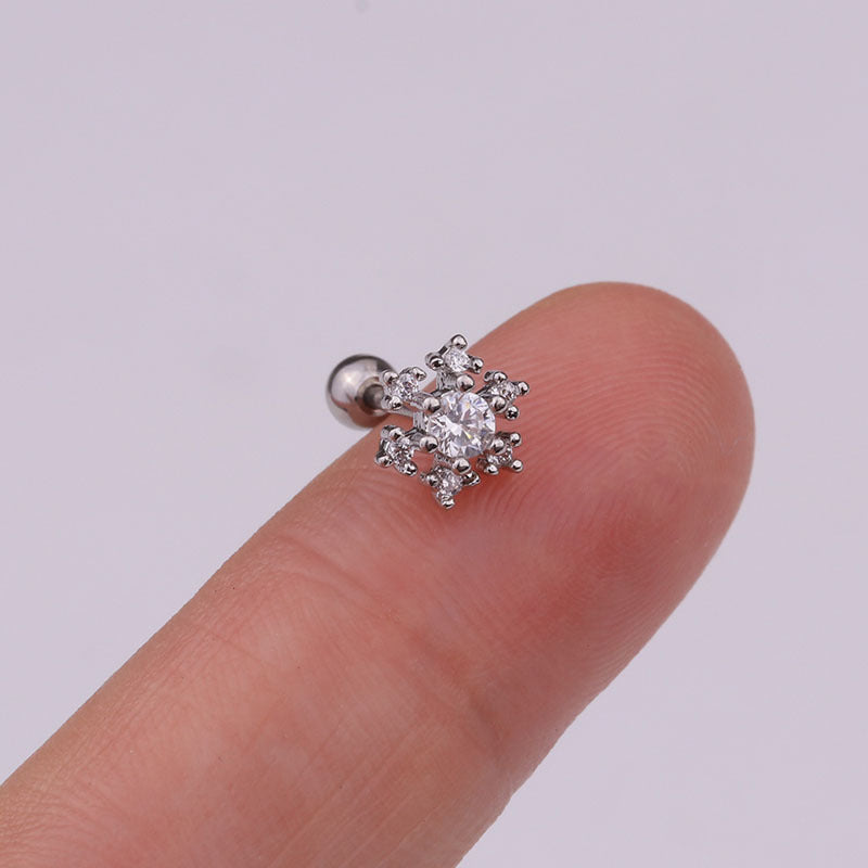 20G Silver Hypoallergenic Snowflake Cartilage Ear Stud | HSPJ1904 | Perfect for Helix, Tragus & Cartilage Piercings, Everyday Wear & Special Occasions