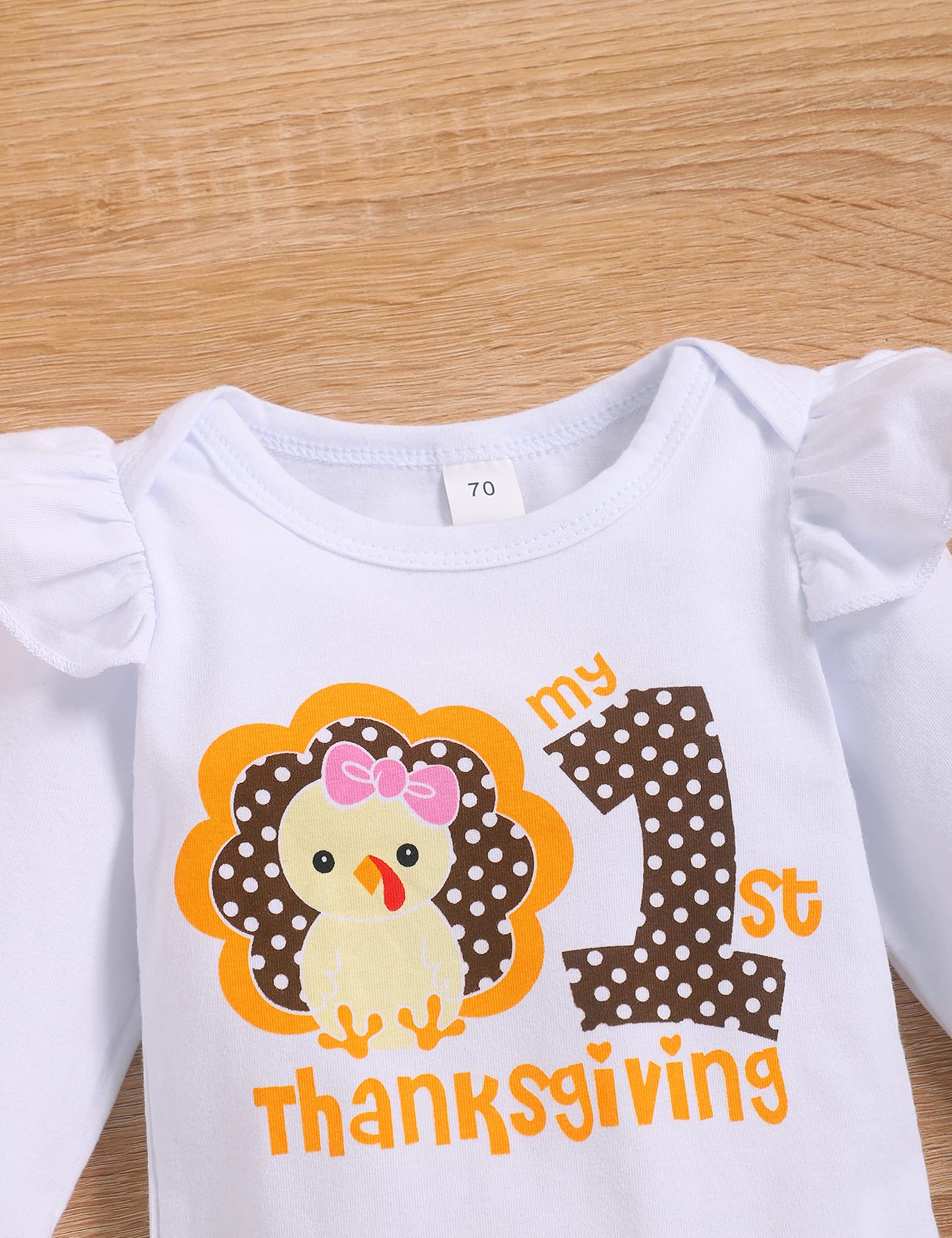 My First Thanksgiving Outfit Set for Baby Girls - Romper, Polka Dot Pants & Headband | Adorable Holiday Outfit for Family Gatherings & Photo Shoots