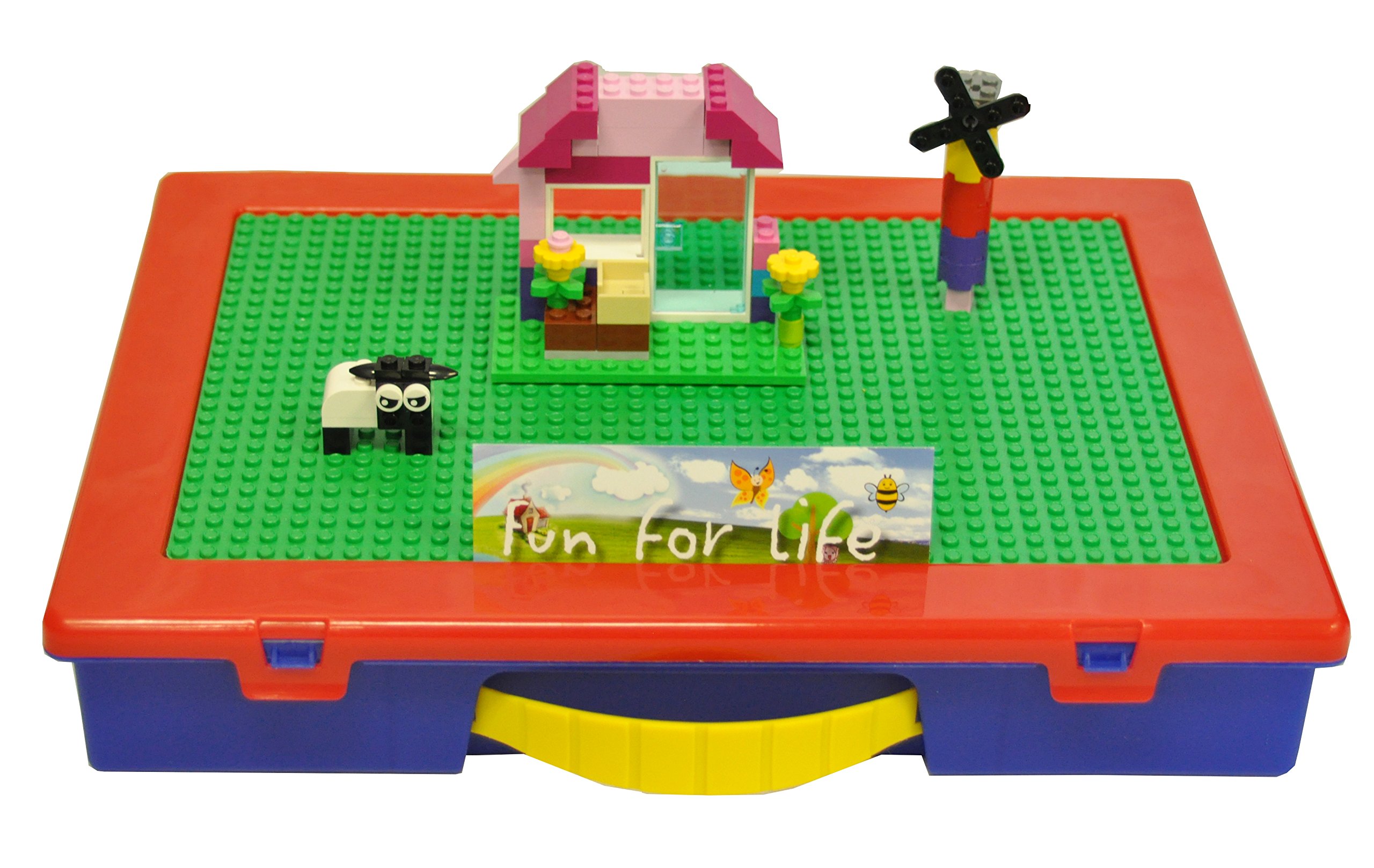 LEGO-Compatible Storage Organizer Case with Building Plate - Holds 1000+ Bricks (Green/Blue) | Perfect for LEGO Organization & Creative Play