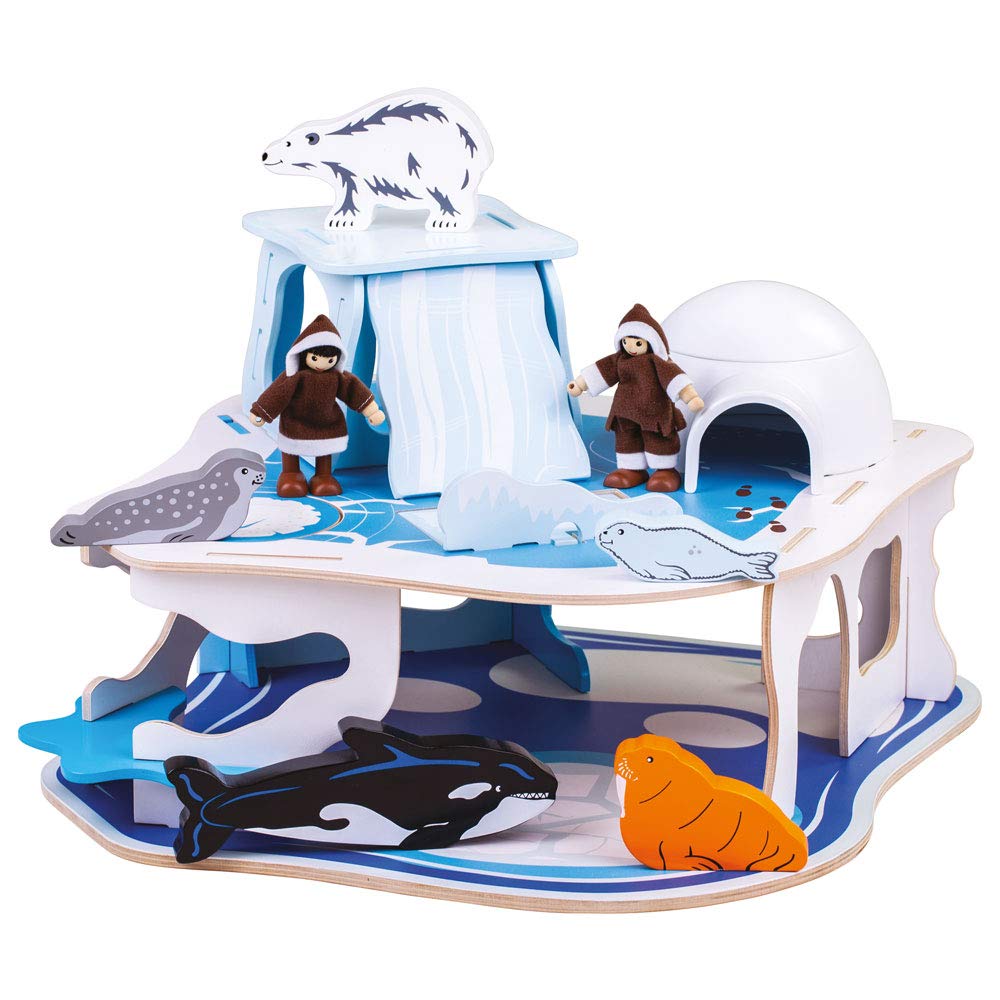 Bigjigs Toys Wooden Polar Glacier Playset - Arctic Animal Activity Center for Kids, Educational STEM Toy for Preschool Learning & Imaginative Play - Perfect for Winter Themed Playrooms & Classroom Activities