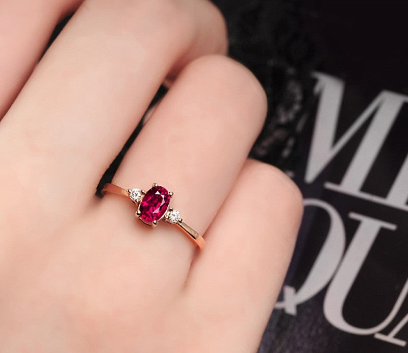 1 Carat Trilogy Ruby & Moissanite Diamond Engagement Ring in 14K Rose Gold - Perfect for Proposals, Weddings & Anniversary Gifts