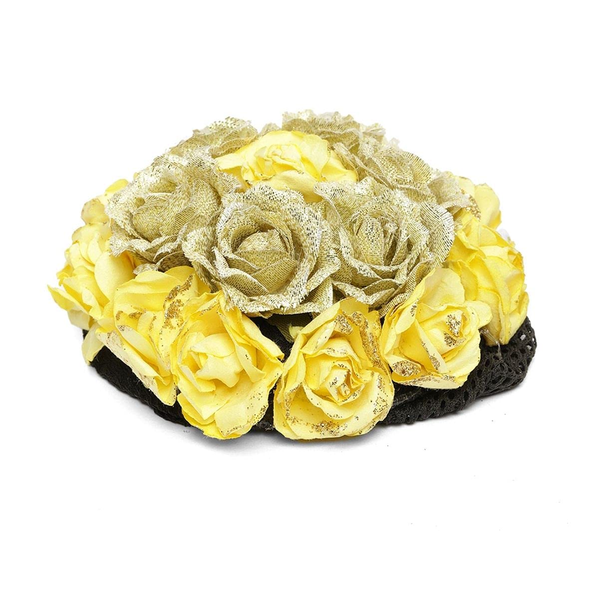 Handmade Yellow Hair Bun Rose Clip - Women's Hair Accessory for Bun Decoration, Gajra & Extensions | Perfect Gift for Karwachauth, Weddings & Festive Occasions | Elegant Hair Styling for Parties & Special Events