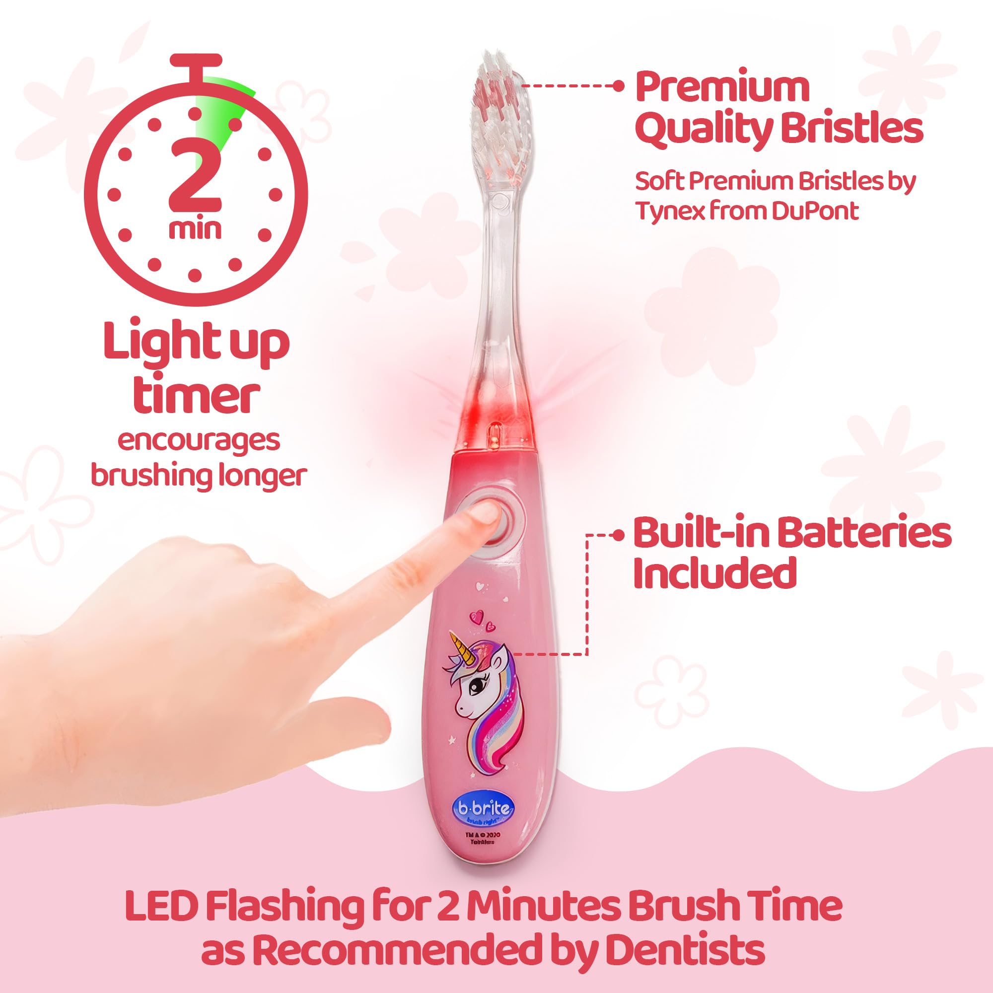 Lily's Home Kids Electric Toothbrush with 2-Minute Flashing Timer, Toothpaste Cup, Cover & Holder - Unicorn Design for Fun Brushing - Perfect for Toddlers & Children's Daily Oral Care Routine