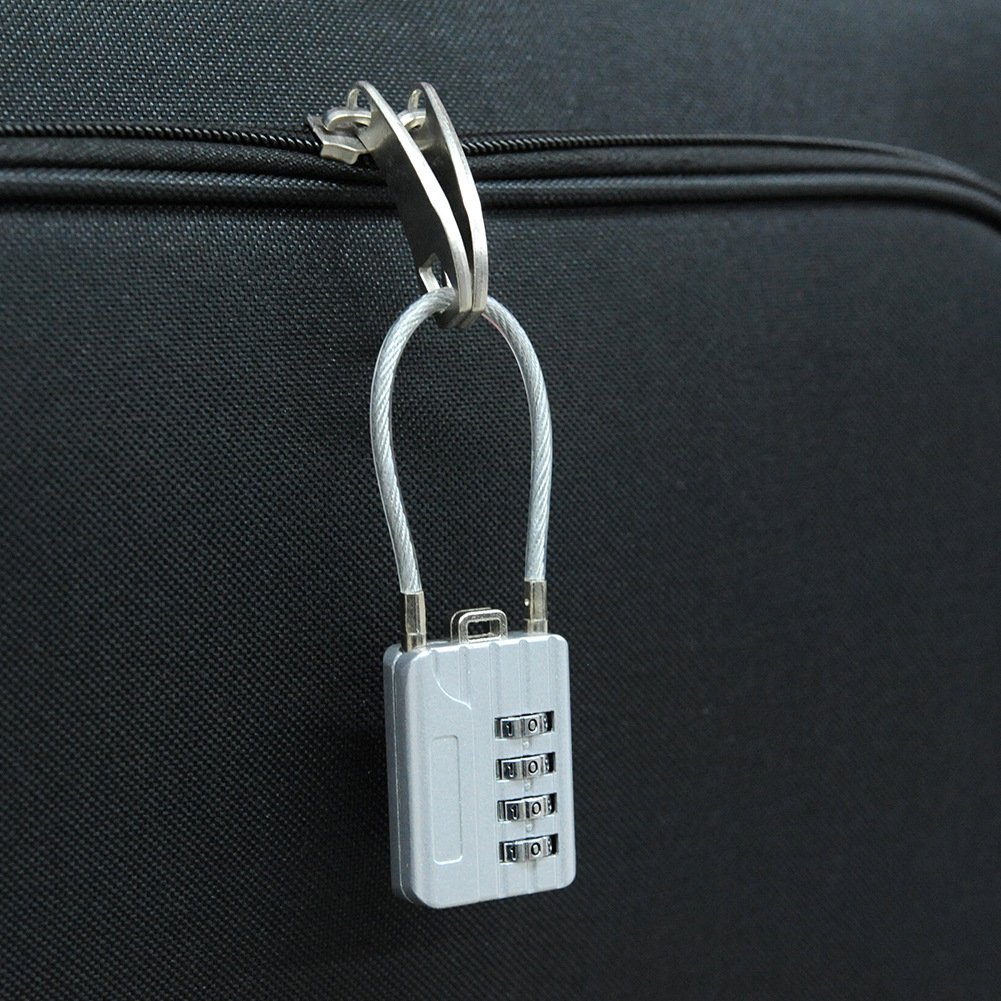 SEPOX 4-Digit Resettable Combination Travel Lock - 21mm Cable Luggage Lock for Suitcases, Backpacks & Gym Lockers - Secure Filing Cabinets, Toolboxes & Cases - Silver (2-Pack) | Perfect for Travel, School & Office Security