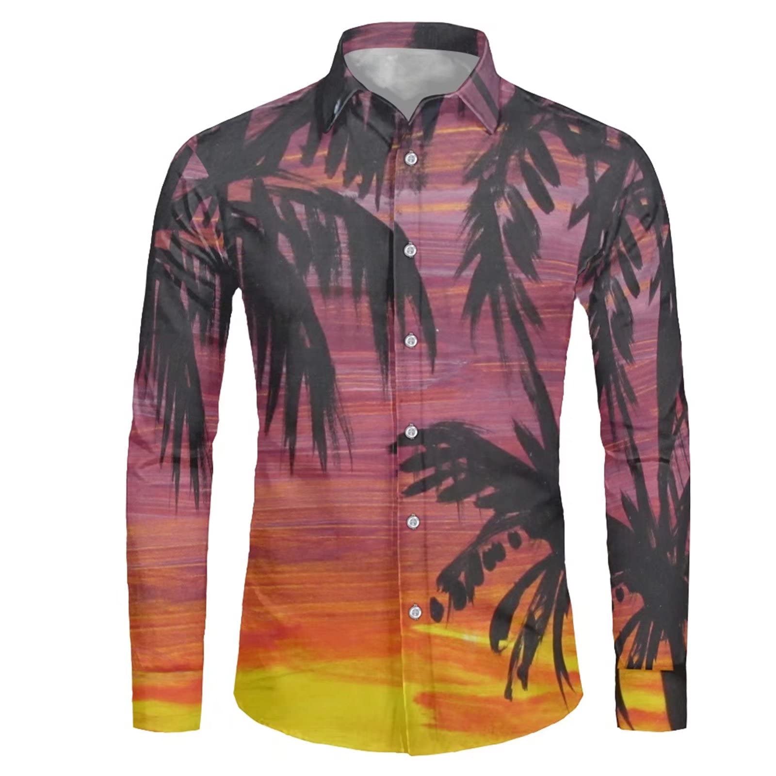 Coloranimal Men's Rainbow Hawaiian Shirts - Long Sleeve Casual Button Down T-Shirts for Beach, Party & Vacation (XS-4XL) | Tropical Summer Wear, Luau Outfits & Hawaiian Theme Events