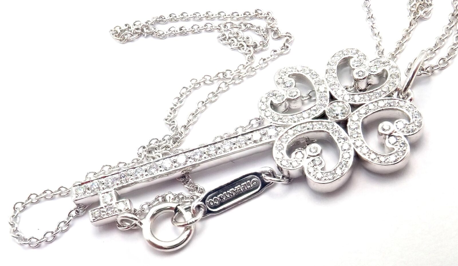 Tiffany & Co Platinum & 18k White Gold Enchant Quatra Heart Key Pendant Necklace - Elegant Jewelry Gift for Women, Perfect for Anniversaries & Special Occasions