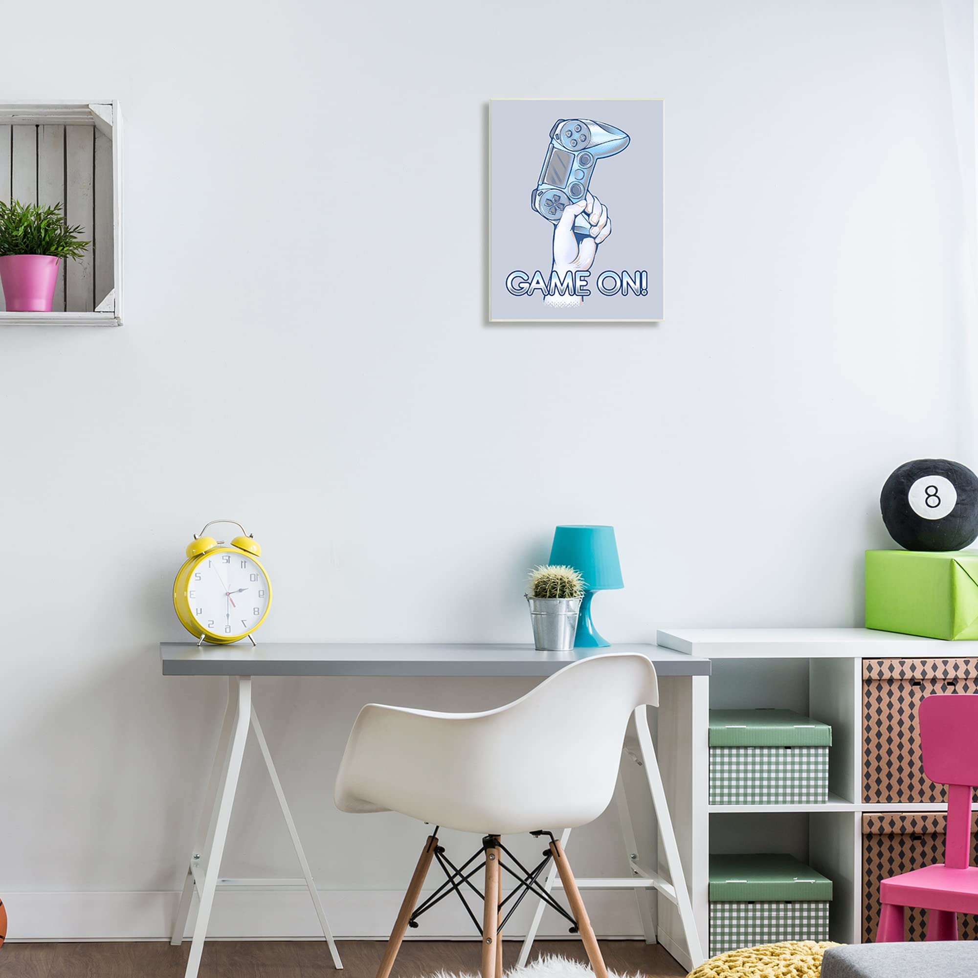 Stupell Industries 'Game On' Gaming Controller Wall Art - Blue 13x19 Inch Text Illustration by Ziwei Li - Perfect for Gamer Room Decor & Man Cave