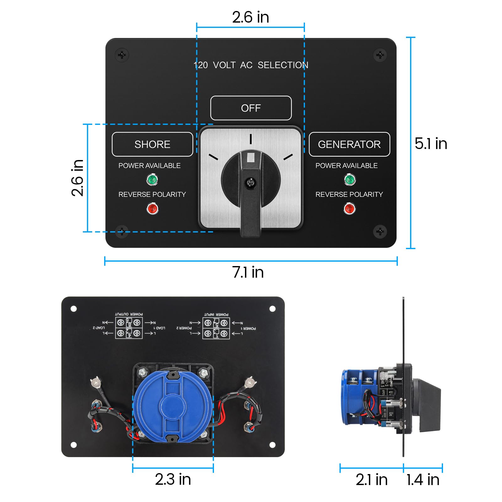 2 Position AC Rotary Switch Panel - 120V 30A Selector Switch with Reverse Polarity LED Indicator for Home & Industrial Electrical Control - Perfect for HVAC, Motor Control, and Power Distribution Systems