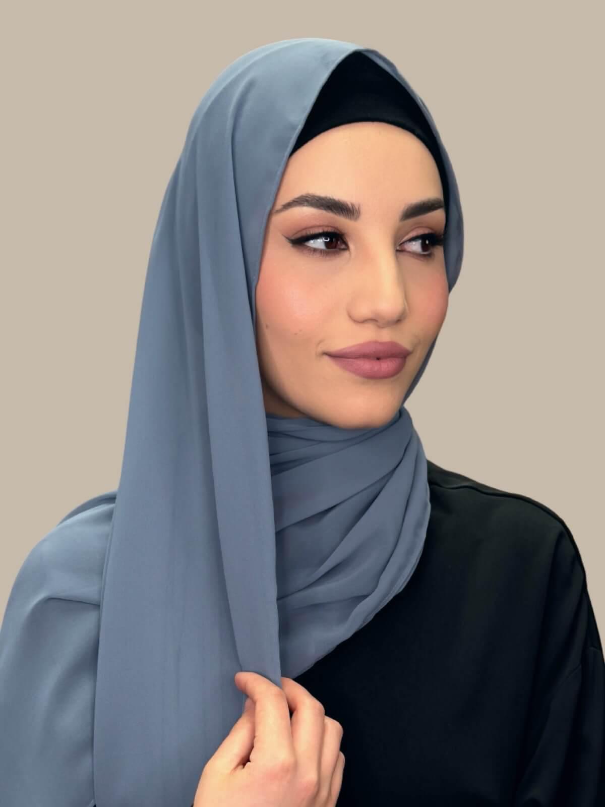 Luxury Chiffon Hijab Scarf - Soft Dusty Blue Muslim Headscarf for Women - Perfect for Daily Wear, Prayer, and Special Occasions