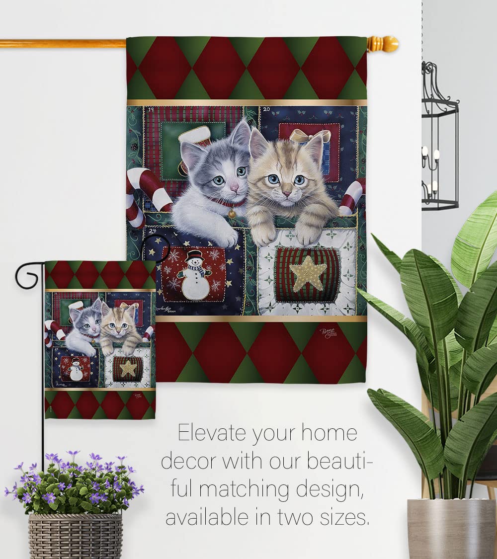 Winter Christmas Calendar Kittens Garden Flag Set 13x18.5