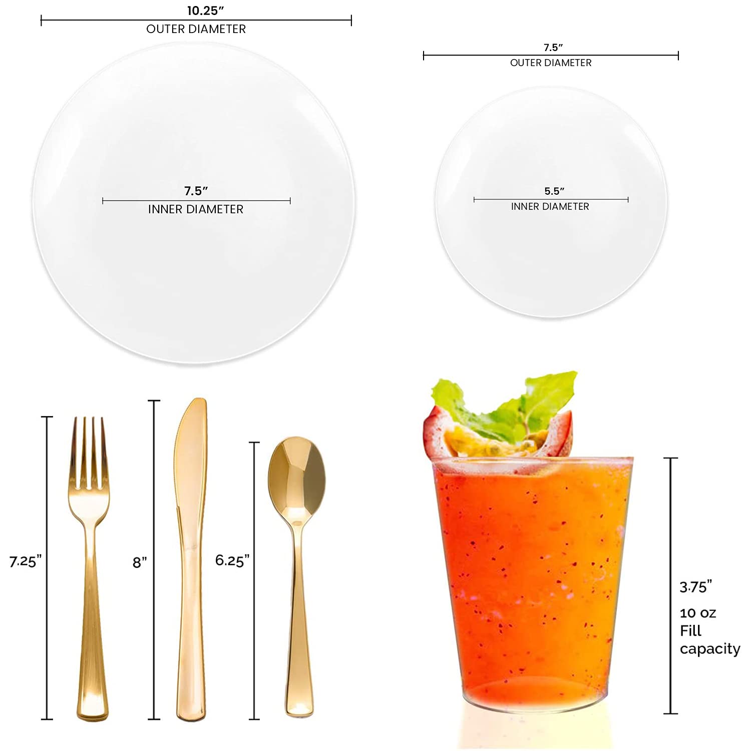Eco-Friendly Disposable Plastic Plates with Rim Design - Bulk Round Dinnerware for Weddings, Birthdays & Parties (White, 60-Piece Wedding Value Set) | Perfect for Outdoor Events, Picnics & Catering