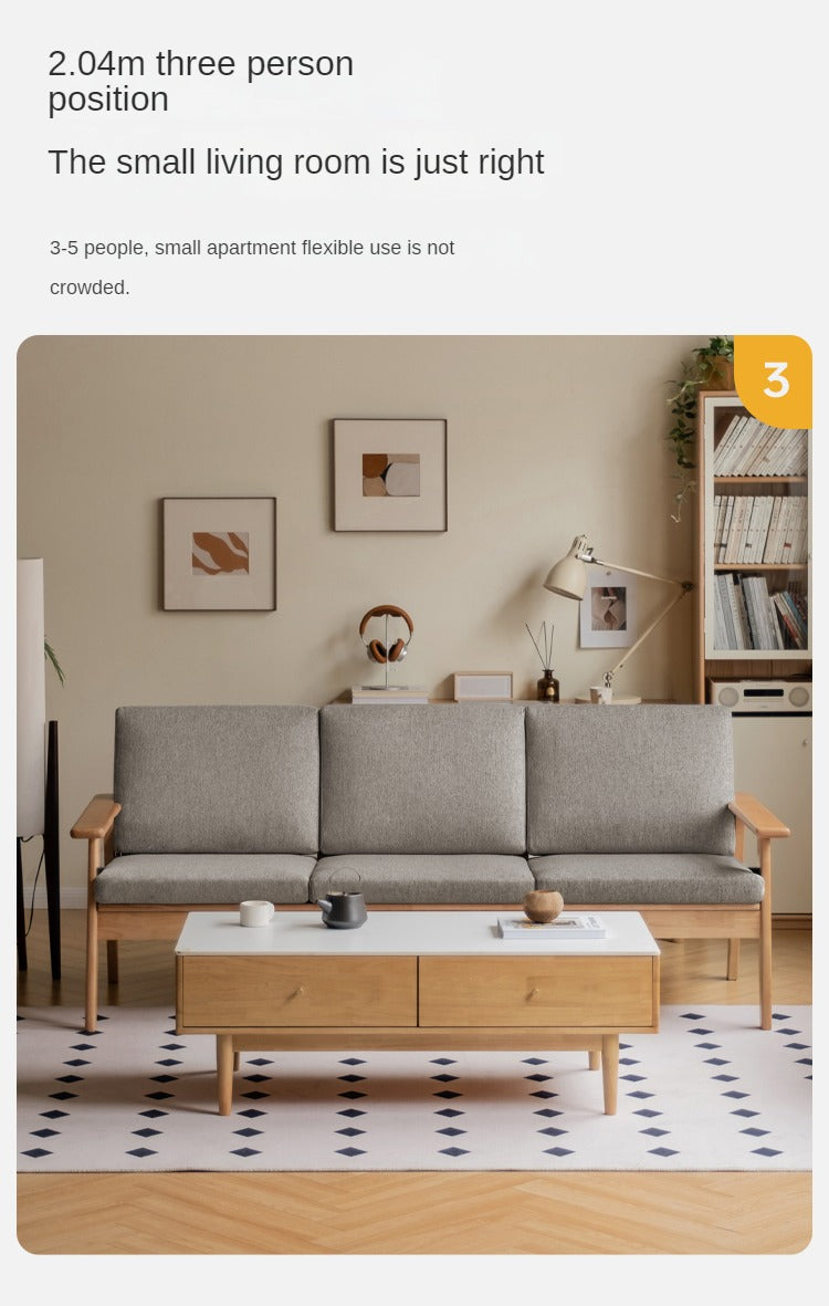 Pine Solid Wood 3-Seat Rubber Wood Straight Sofa - Durable & Stylish Living Room Furniture for Home, Office, or Lounge