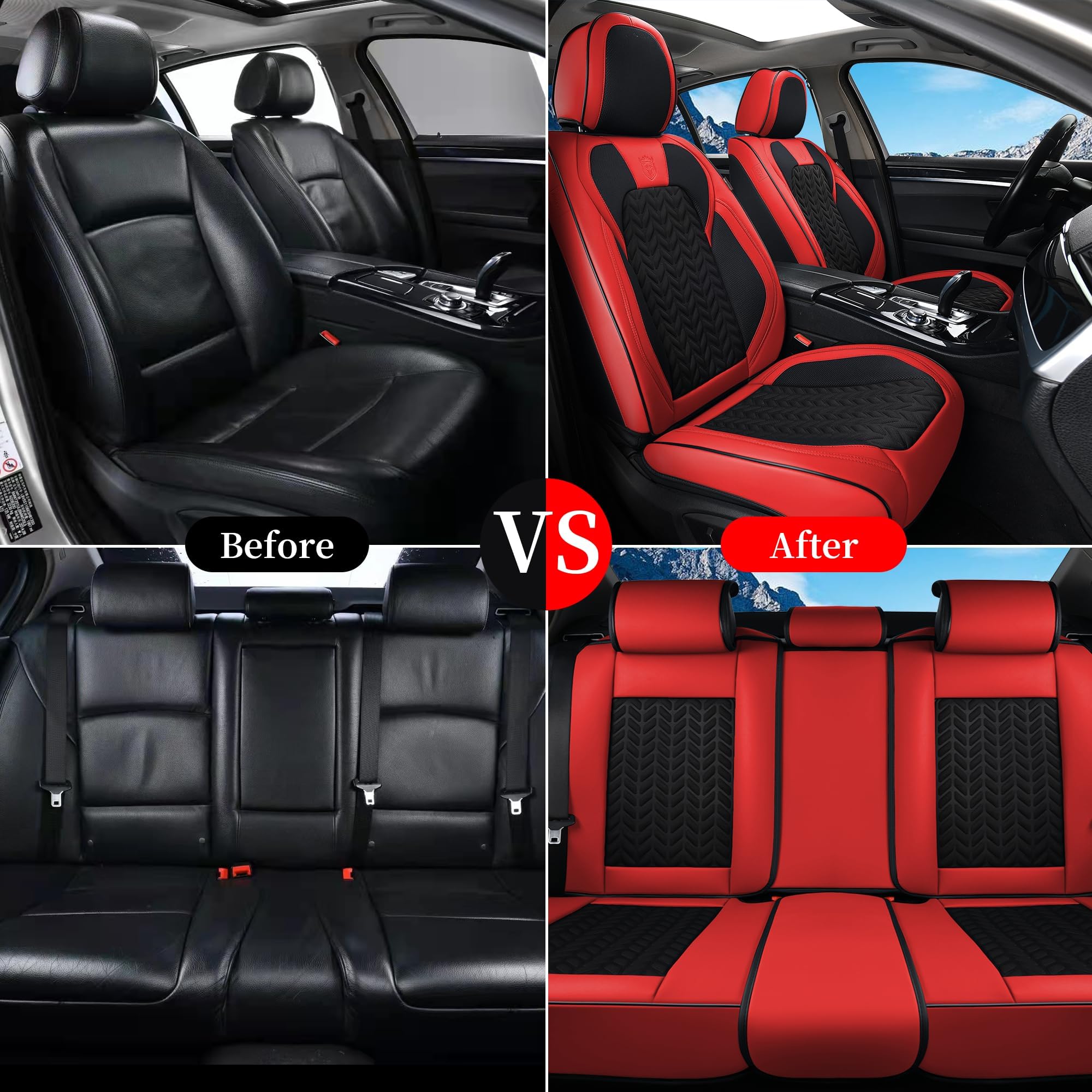 Premium Car Seat Covers Full Set - 5-Piece Universal Fit for Most Cars & Vans | Breathable Faux Leather Winter Seat Protectors | Front & Back Seat Covers (Red) | Perfect for Daily Commute, Road Trips & Cold Weather Protection