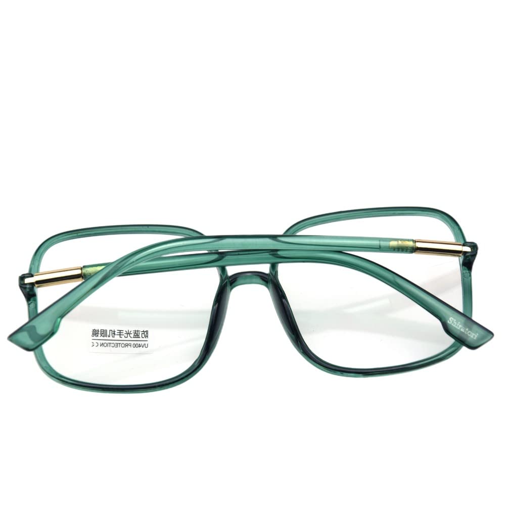 Shiratori Women's Retro Blue Light Blocking Glasses - Oversized Nerd Style Frames with Anti Blue Ray Technology for Computer, Gaming & Reading - Green Lens Fashion Eyewear