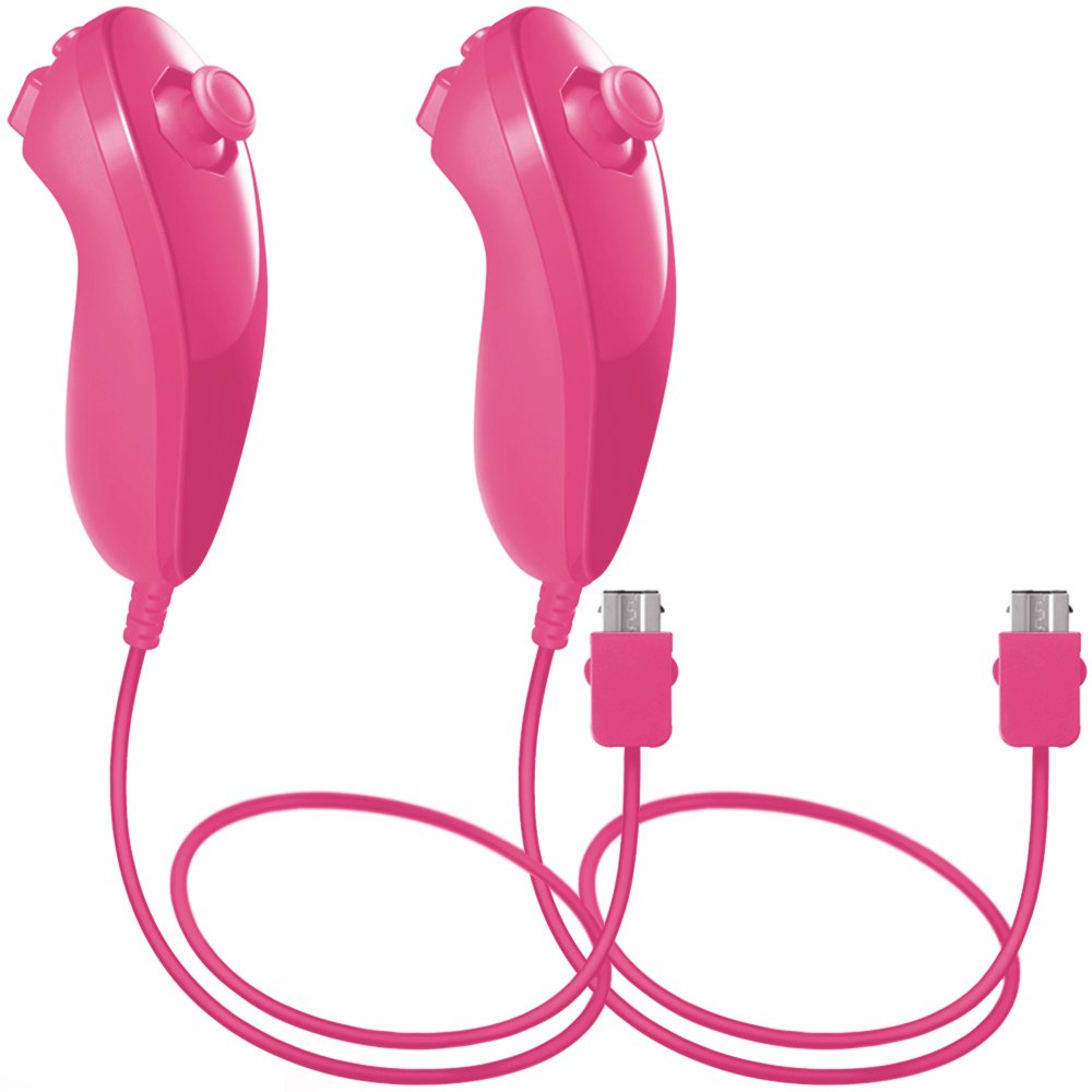 AFUNTA Wii U Nunchuck Controller - 2 Pack Replacement for Wii U Video Game Accessories (Pink) - Perfect for Multiplayer Gaming and Motion Control Fun