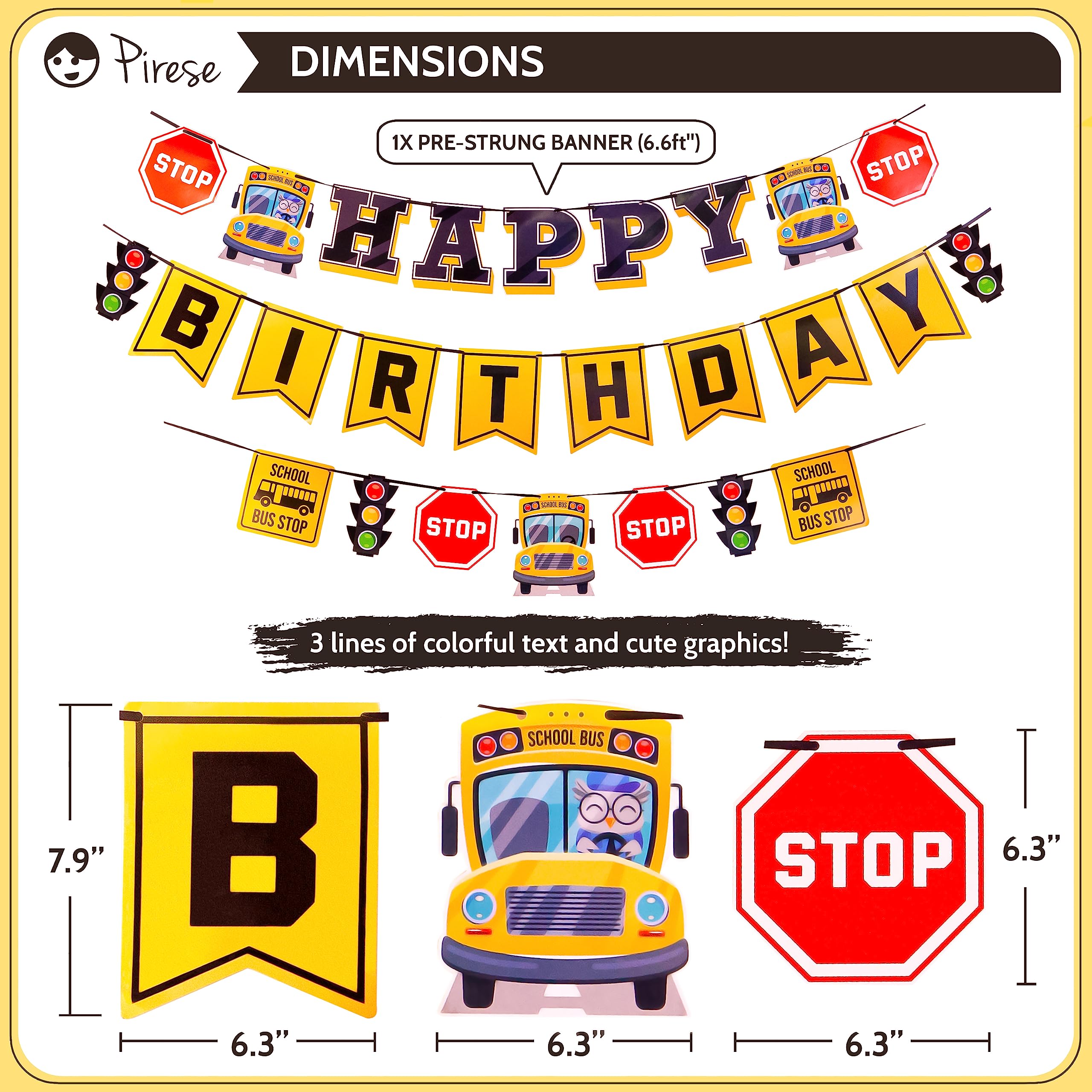 Pirese Wheels on The Bus Birthday Decorations - School Bus Party Supplies for Kids Birthday, Classroom Theme & Bus-Themed Events | School Bus Banner, Backdrop & Party Decor | Perfect for School Bus Birthday Parties, Baby Showers & Classroom Celebrations