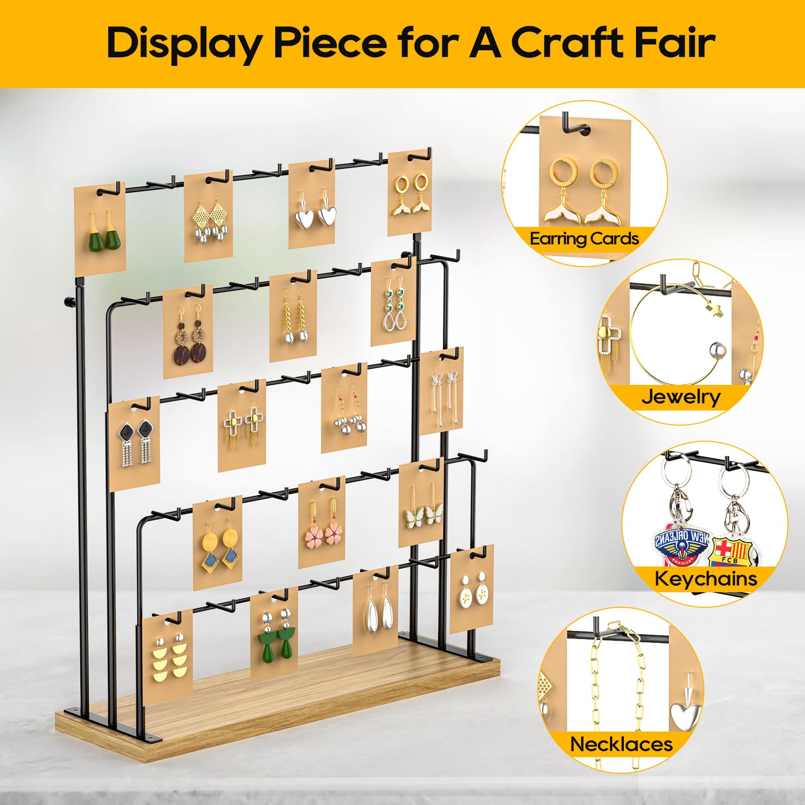 ORLESS Jewelry Display Stand for Vendors - 35 Hooks Earring Holder, Necklace & Bracelet Display Stand with Cards - Perfect for Boutiques, Craft Fairs & Retail Stores