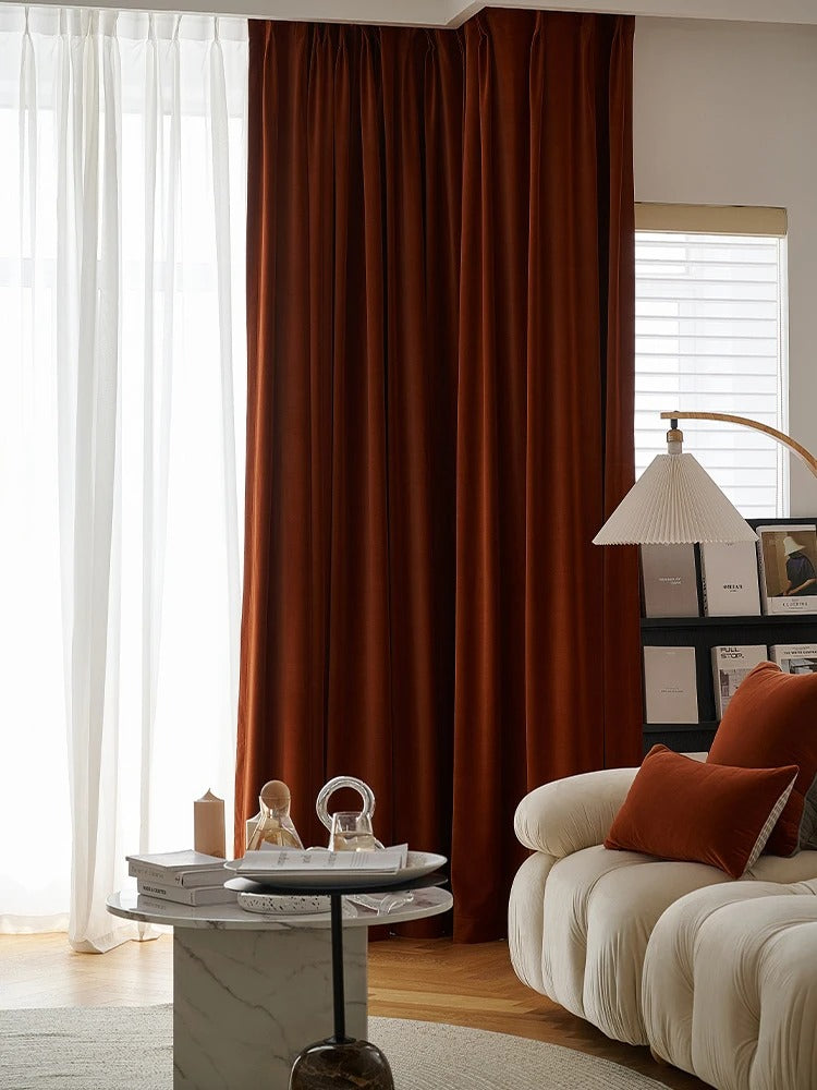 Luxury Plush Velvet Curtains for Living Room & Bedroom - Dark Red Blackout Drapes for Home Decor & Noise Reduction