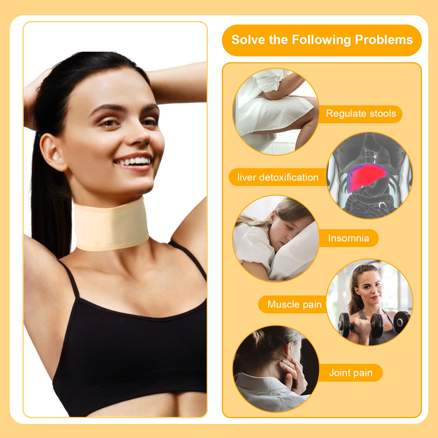 Organic Castor Oil Pack for Neck Pain Relief - Reusable & Adjustable Cotton Wrap with Magic Adhesive (Khaki) | Natural Therapy for Muscle Relaxation, Lymphatic Drainage & Skin Care - Castor Oil Not Included