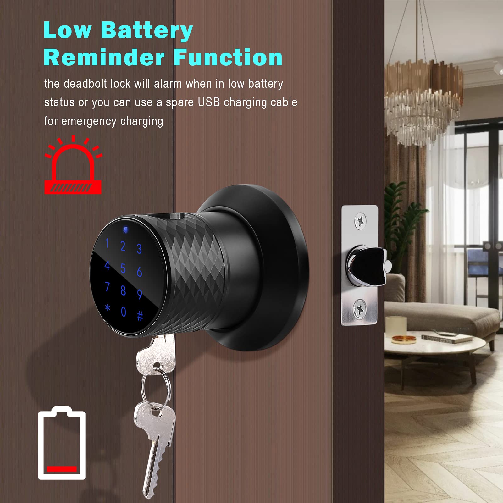 FITNATE Smart Fingerprint Door Knob Lock - Tuya App Controlled, 255 User Capacity, Password Management, Anti-Slip Handle for Home Security | Ideal for Bedroom, Office & Hotel Use