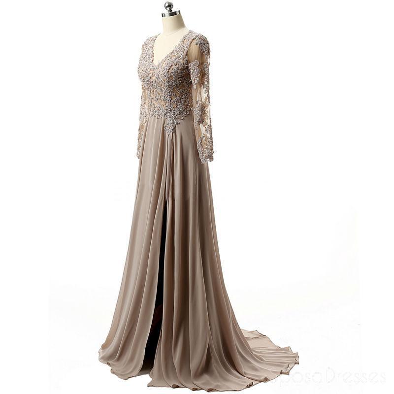 Elegant Grey Long Sleeve Lace Side Slit Evening Prom Dress for Sweet 16 | Formal Gown for Homecoming, Pageant & Special Occasions