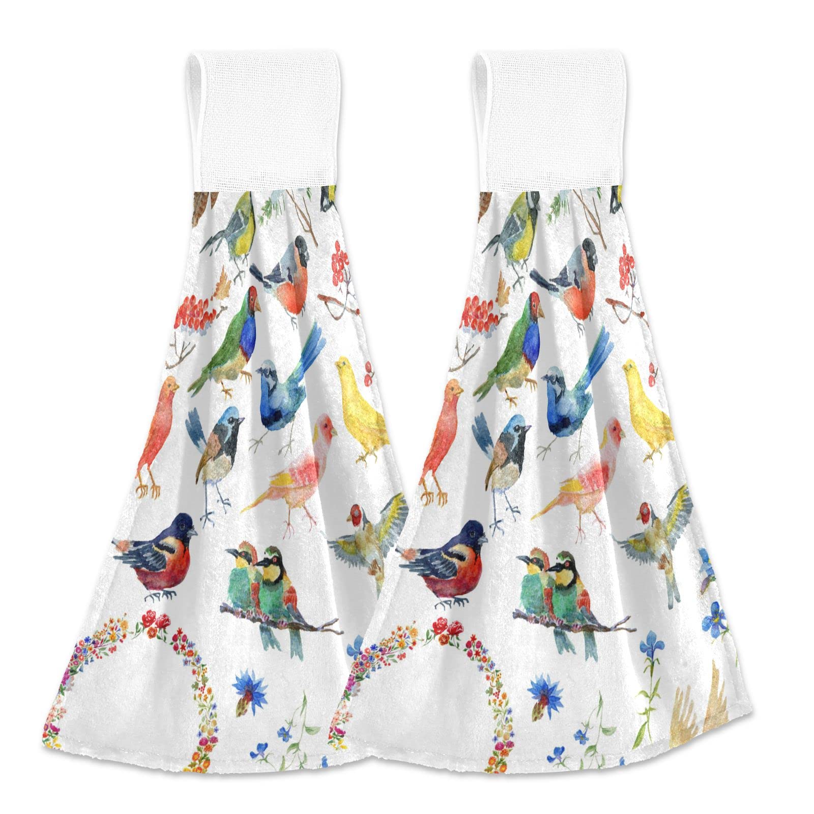 2-Pack Floral Bird Print Hand Towels - Soft Coral Velvet Kitchen & Bath Towels - Super Absorbent Hanging Dish Towels for Home Decor - Perfect for Kitchen, Bathroom, and Gift Giving