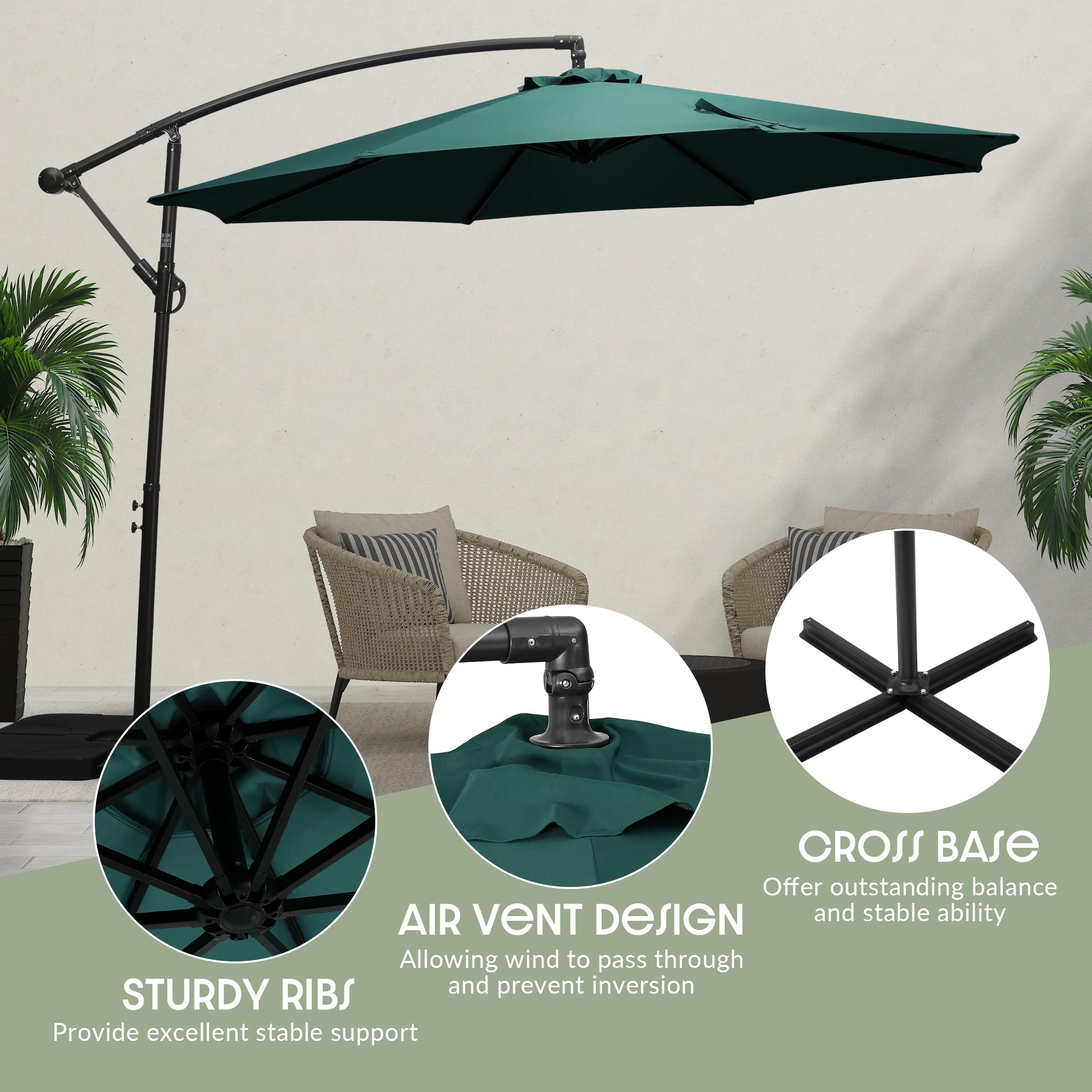 WestinTrends Julia 10 Foot Cantilever Patio Umbrella with Wind Vent - Outdoor Shade for Poolside, Garden, and Backyard Relaxation