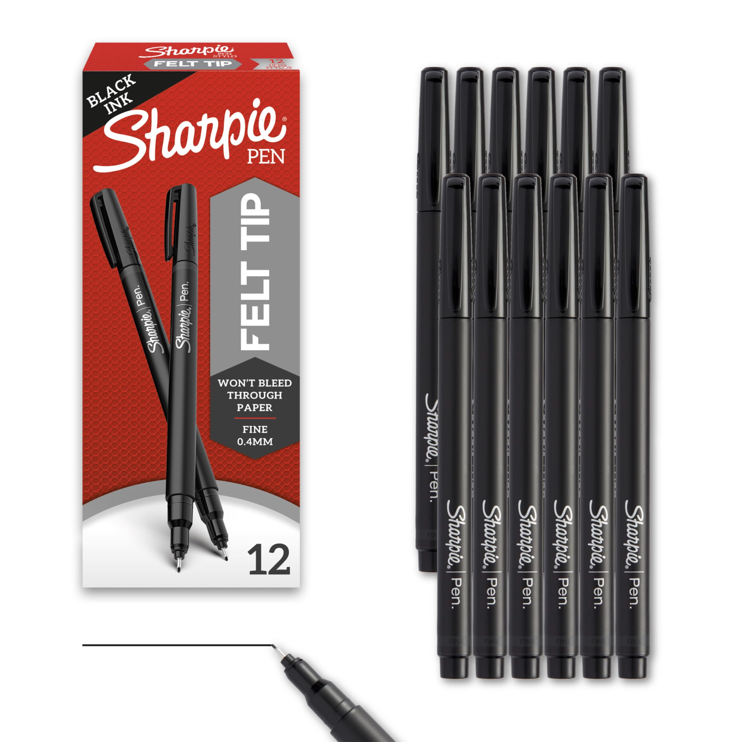 Sharpie Fine Point Felt Tip Pens - 0.4mm Black Art Markers for Journaling, Drawing & Sketching - 12 Count Pack - Perfect for Bullet Journals, Calligraphy, Note Taking & Artistic Projects