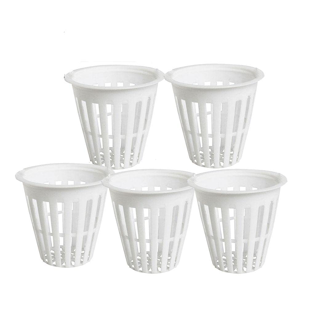5 Pack Heavy Duty 2 Inch Net Pots for Hydroponics & Aquaponics - Wide Rim Slotted Mesh Plant Cups (White) - Perfect for Indoor Herb Gardens, Seed Starting & Hydroponic Systems