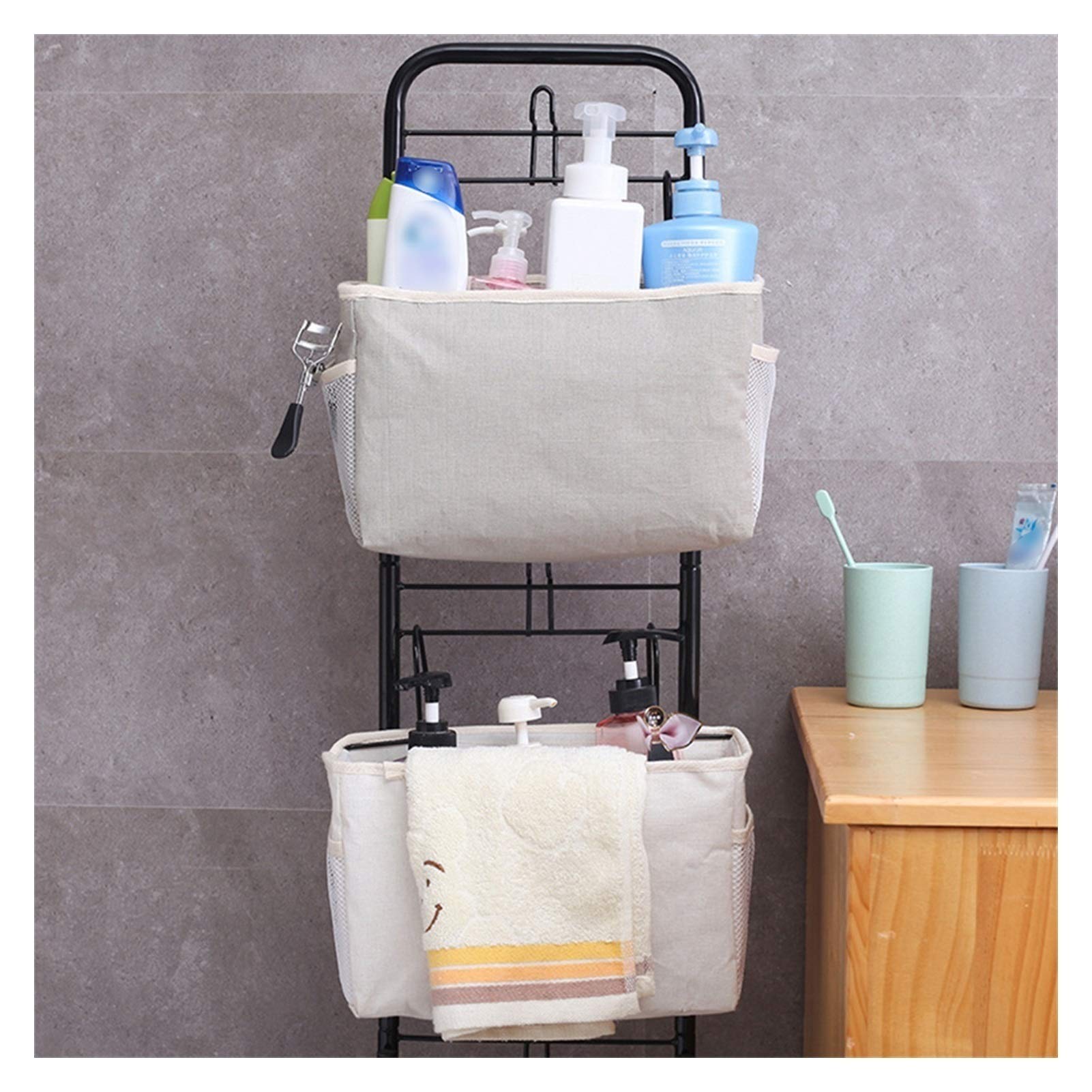Canvas Bedside Hanging Organizer Bag - Multi-Purpose Storage Caddy for Remote Controls, Phones, iPad, Kindle & Magazines - Perfect for Sofa, Recliner & Bedroom Organization (Color: B) - Keep Your Living Space Neat & Tidy