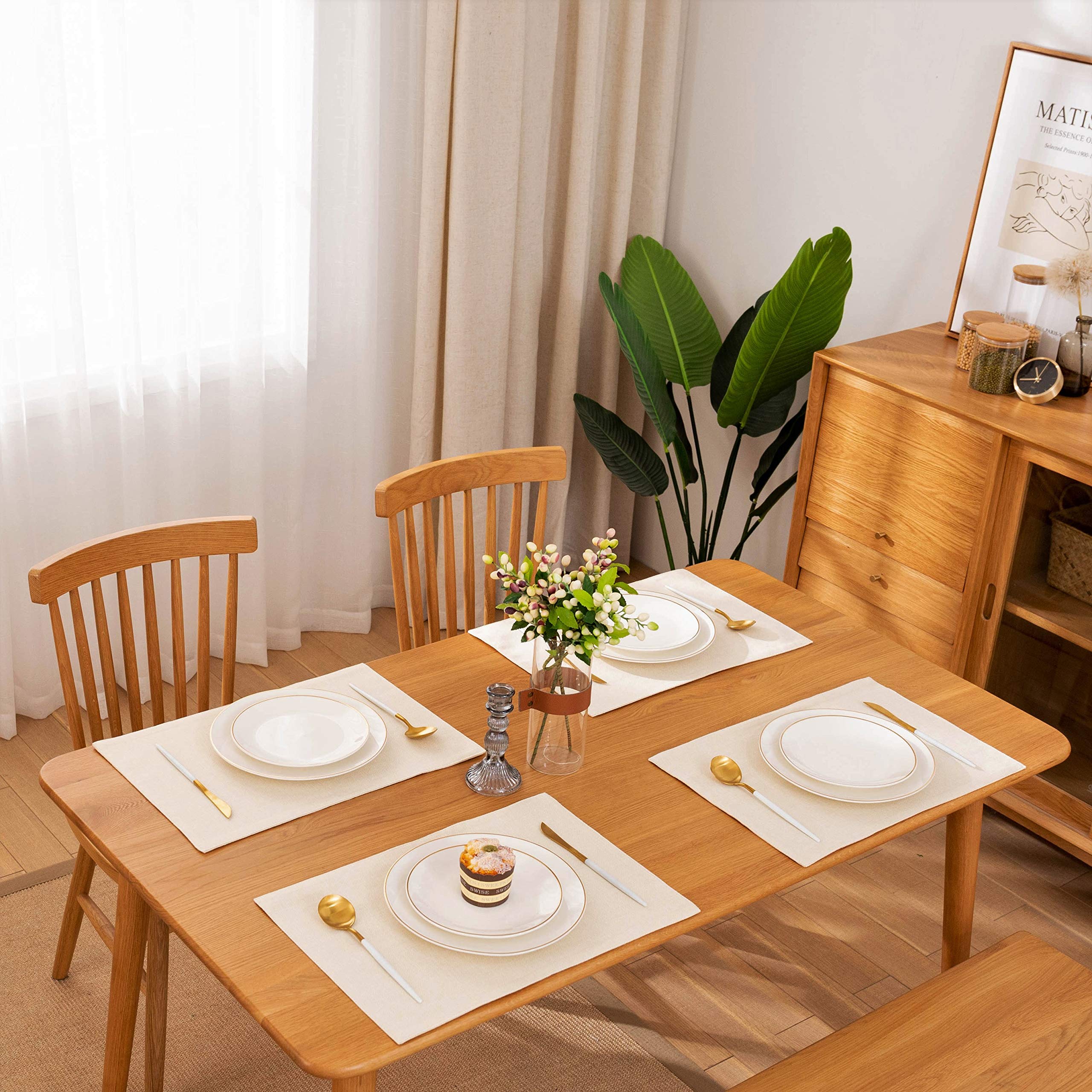 Beige Spring Garden Placemats Set of 4 - Large 13x19 Inch Rustic Table Mats - Machine Washable for Kitchen, Dining Table & Parties - Perfect for Indoor/Outdoor Entertaining & Farmhouse Decor