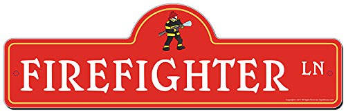 Firefighter Street Sign - Indoor & Outdoor Decorative Metal Sign for Home, Garage, Office - Funny Personalized Gift for Firefighters - Perfect for Living Room, Bedroom, Man Cave & Fire Station Decor