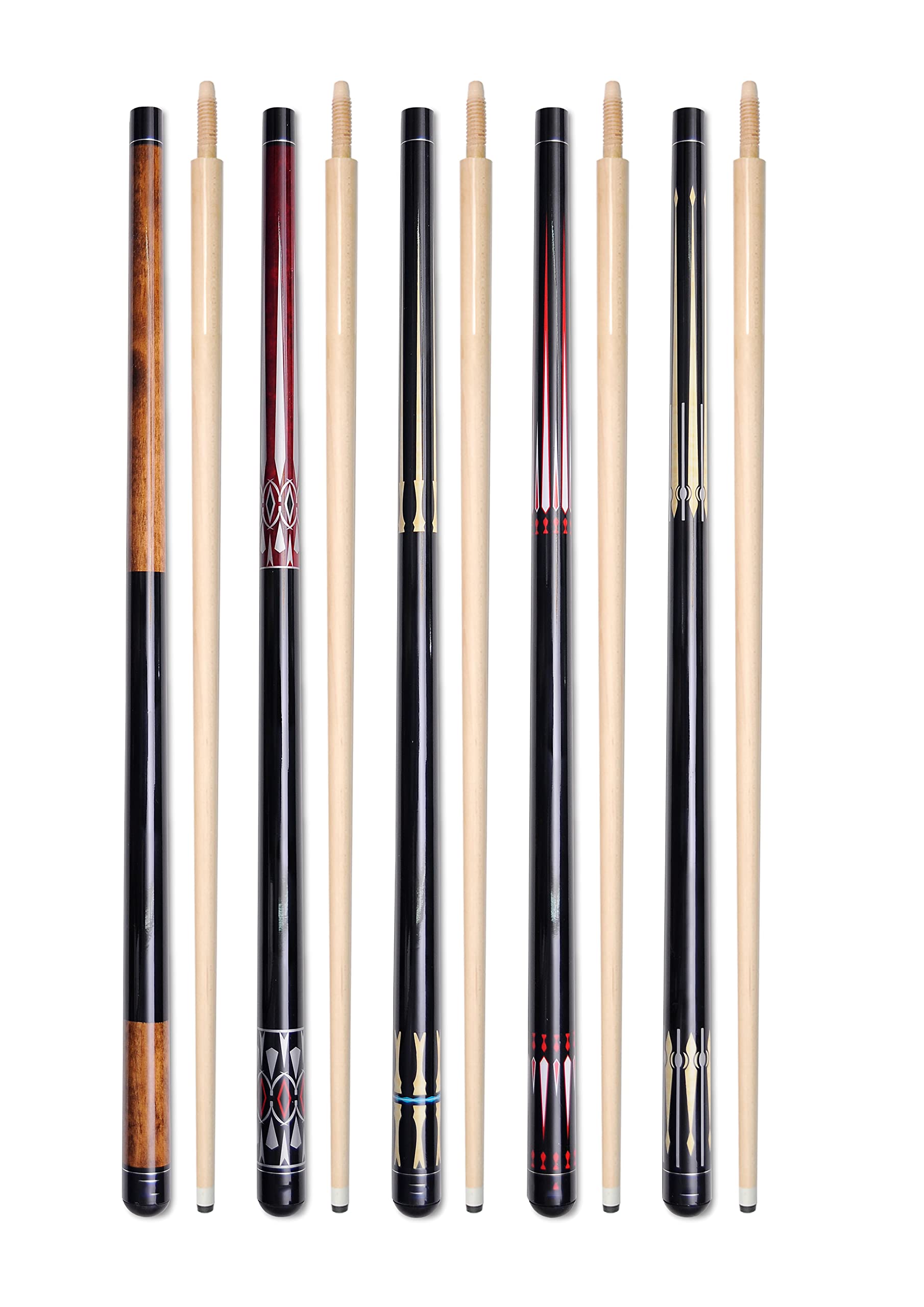 Premium Set of 5 Professional Billiard Cue Sticks - Ideal for Pool, House, Bar & Game Room Use