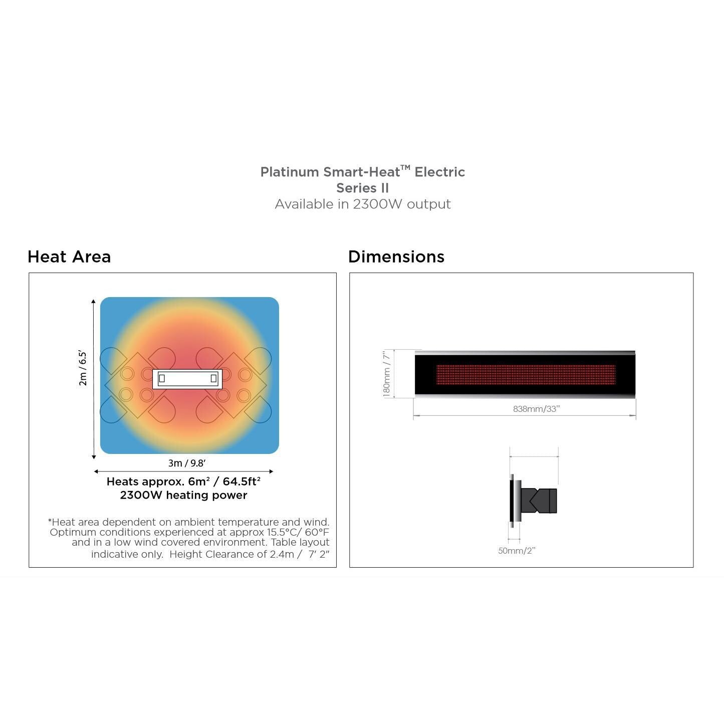 Bromic Platinum Smart Heat 2300W Electric Outdoor Heater - Black | Patio, Deck & Backyard Heating Solution for Cold Weather
