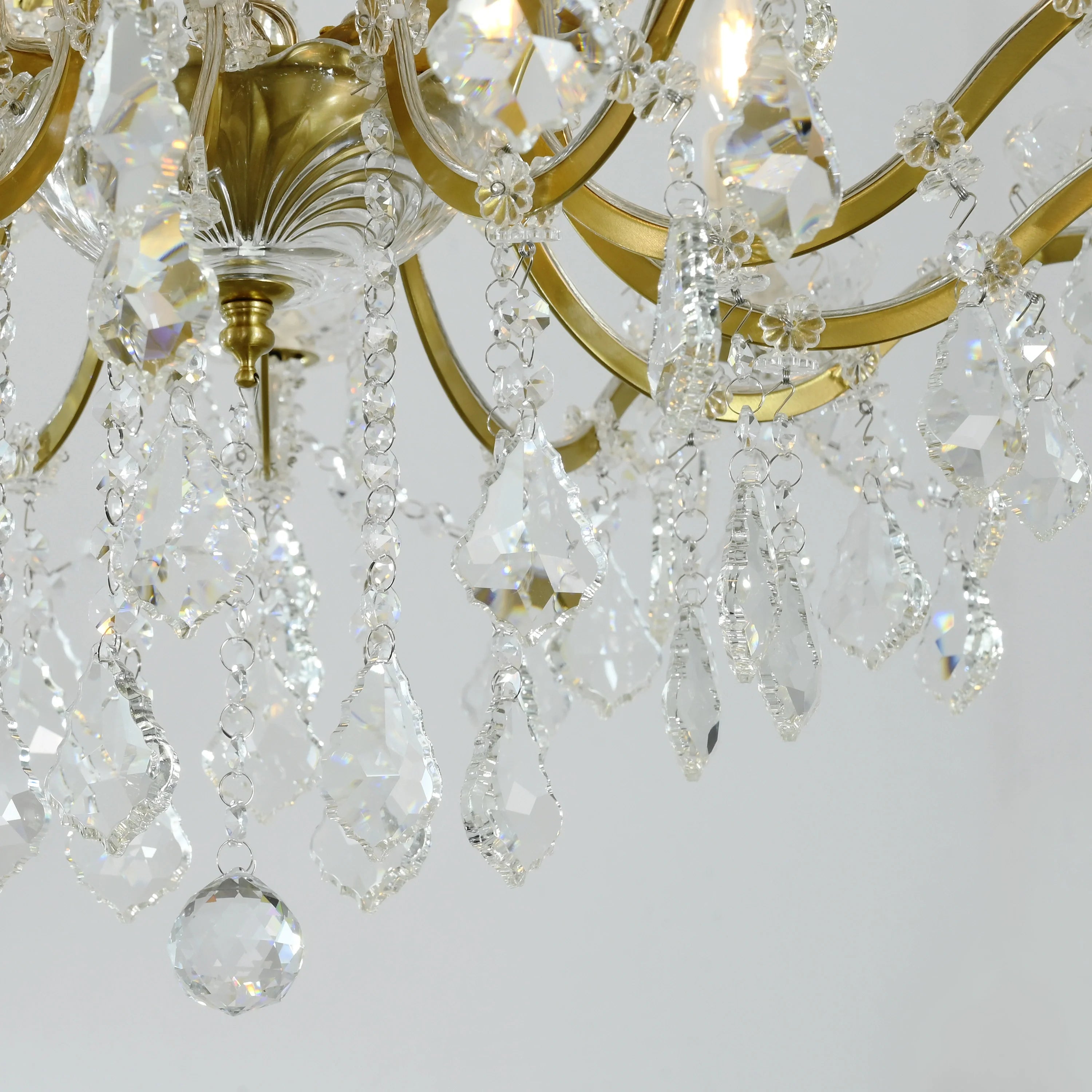 19th Century Rococo Style Iron and Crystal Round Chandelier - 33 Inch Antique Lighting Fixture for Dining Room, Foyer, or Ballroom Decor