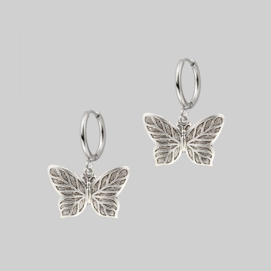NEW DAWN Silver Butterfly Hoop Earrings for Women - Elegant Dainty Jewelry Gift for Birthday, Anniversary & Everyday Wear