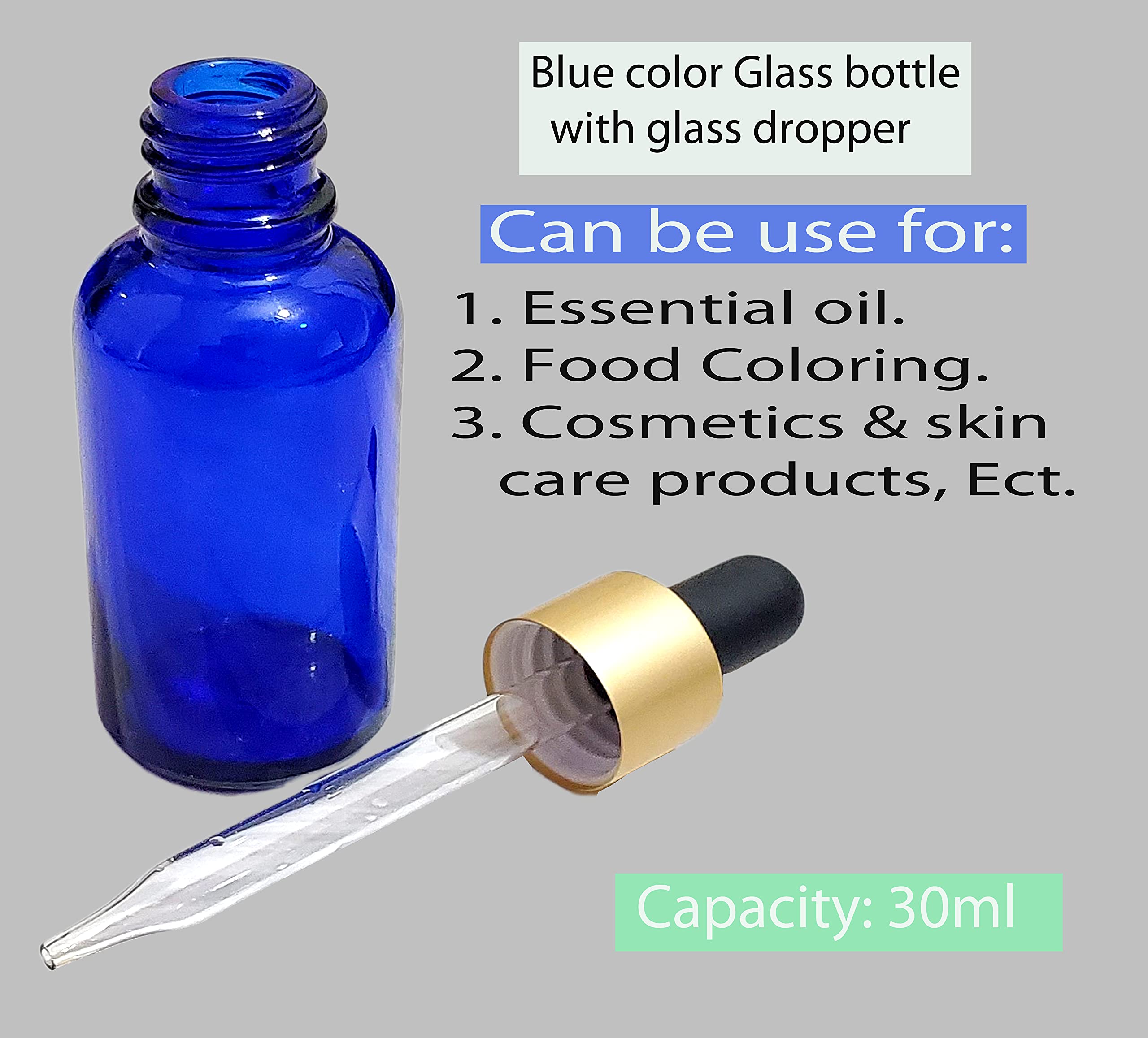 Pure Source India 30ml Empty Glass Dropper Bottles - Pack of 2, Cobalt Blue - Essential Oil Bottles for DIY Skincare, Aromatherapy & Travel Size Liquids