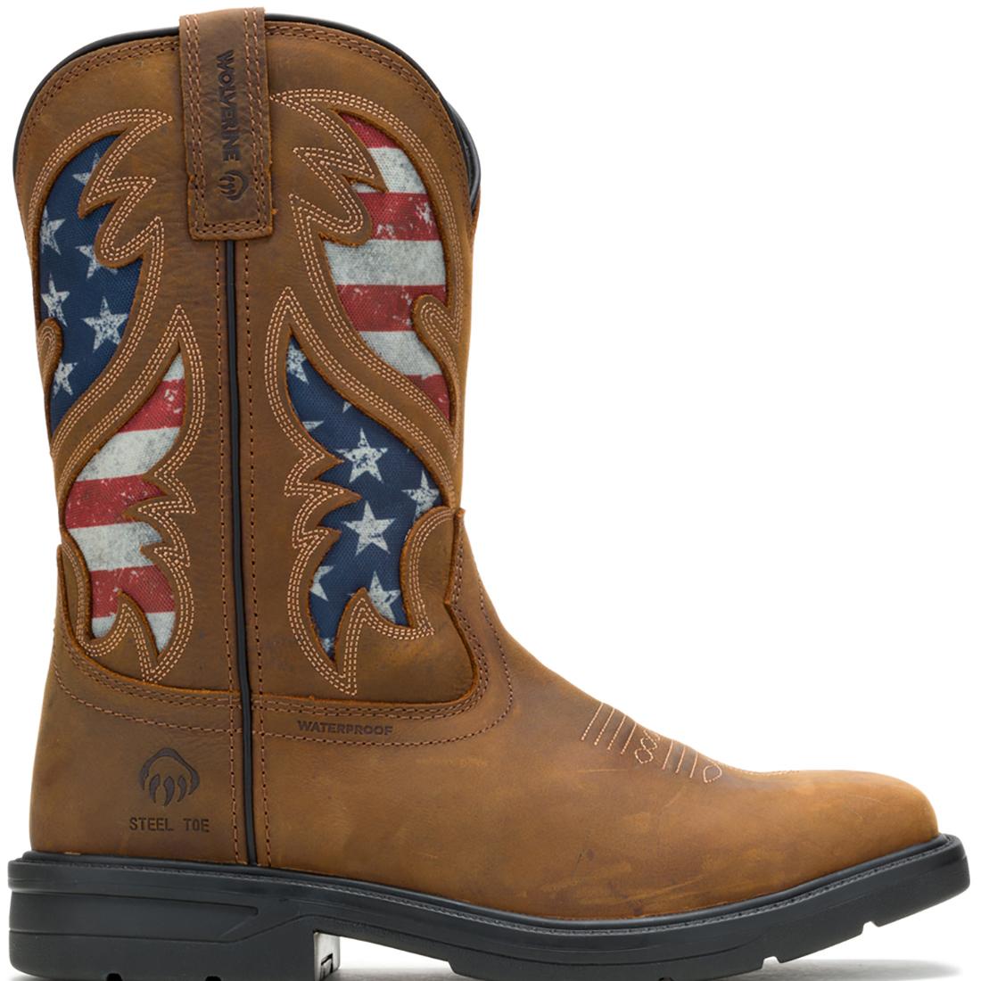 USA Flag Rancher Steel Toe Pull-On Wellington Work Boots - Durable & Comfortable for Farming, Construction & Outdoor Work
