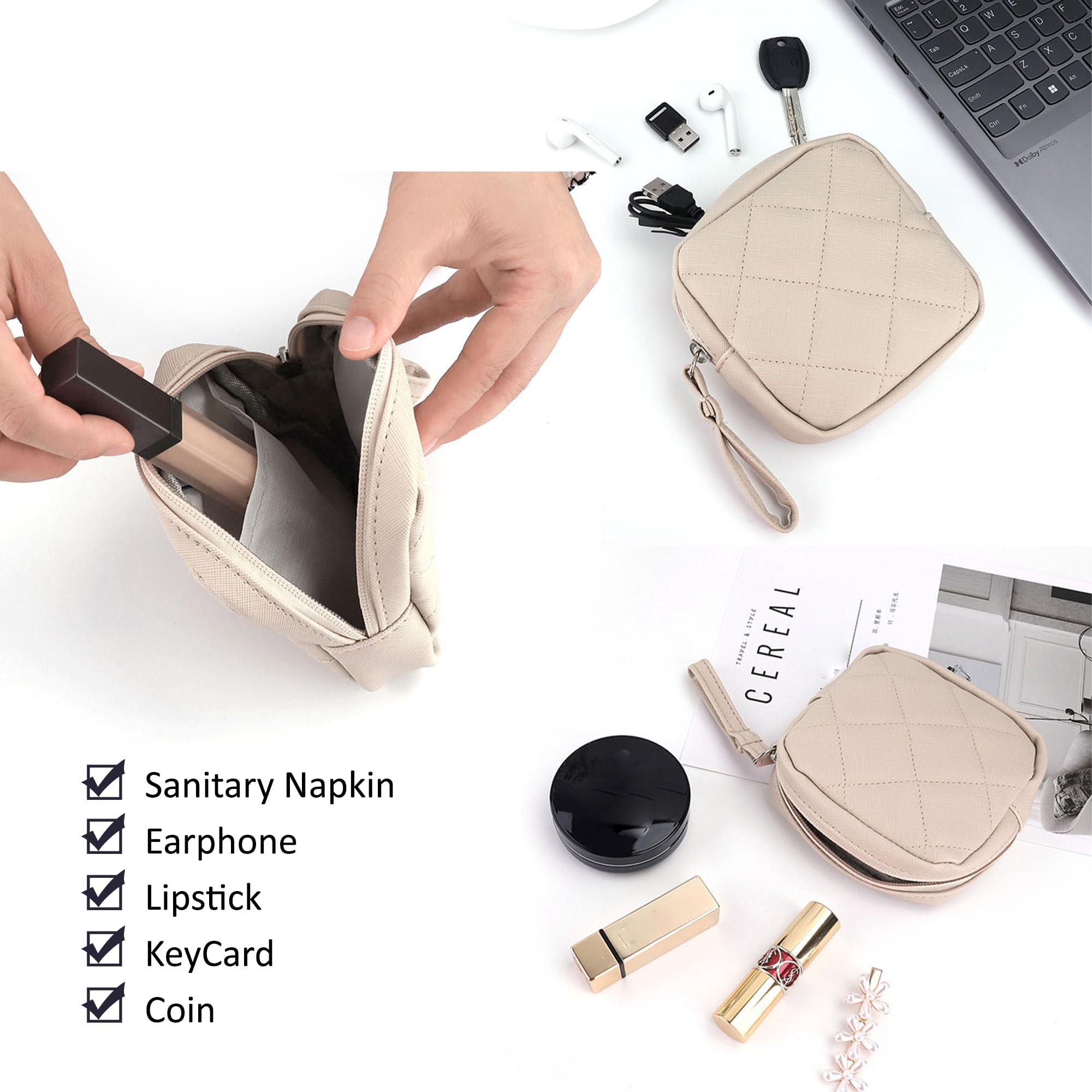 Sanitary Napkin Storage Pouch - Reusable Waterproof Makeup Bag for Feminine Hygiene Products - Portable Travel Organizer for Tampons, Pads & Menstrual Cups (Black) - Perfect for Gym, Office & Travel Essentials