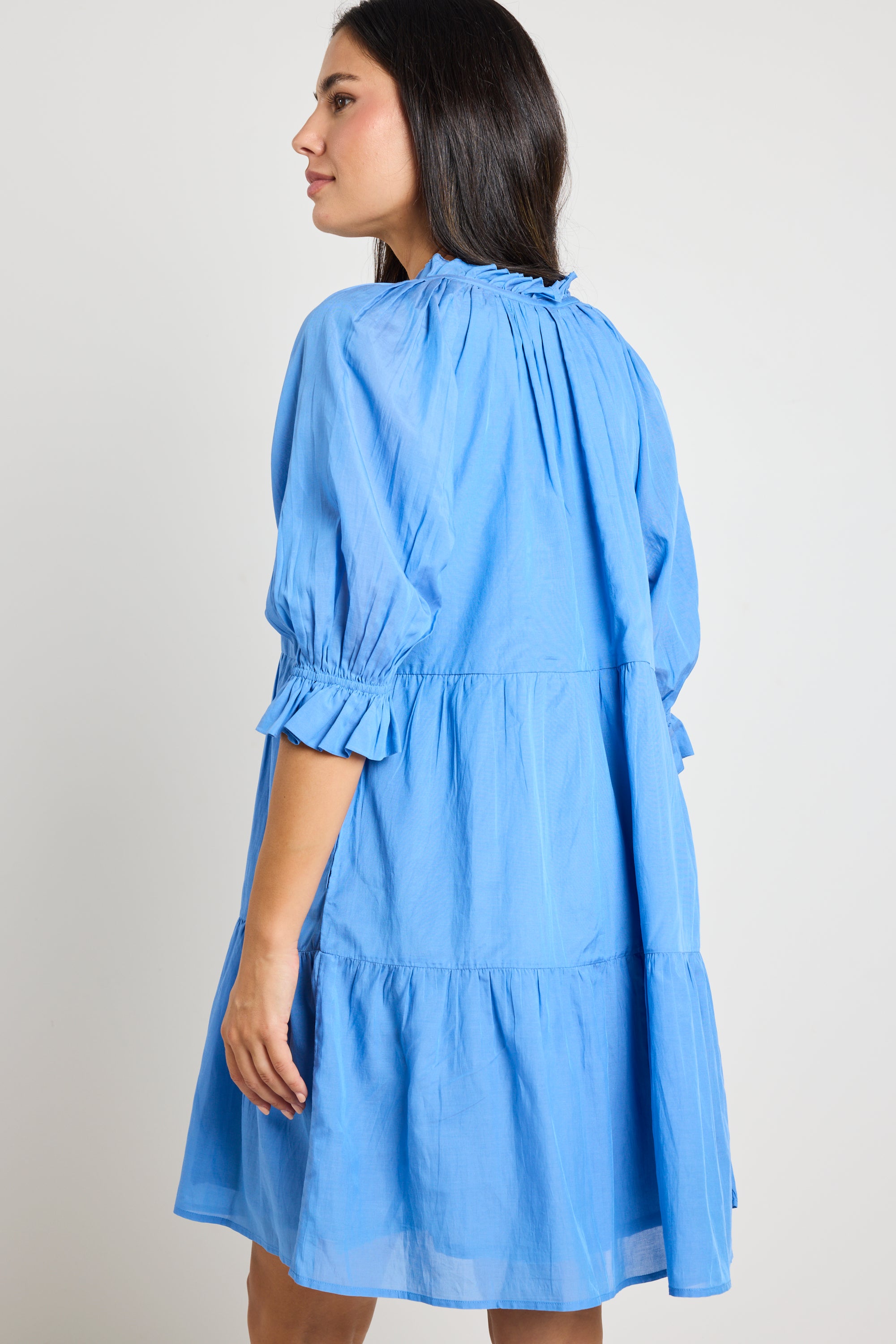 Blue Cotton Voile Short Sleeve Tie Front Mini Shift Dress for Women | Casual Summer Dress for Beach, Party & Everyday Wear
