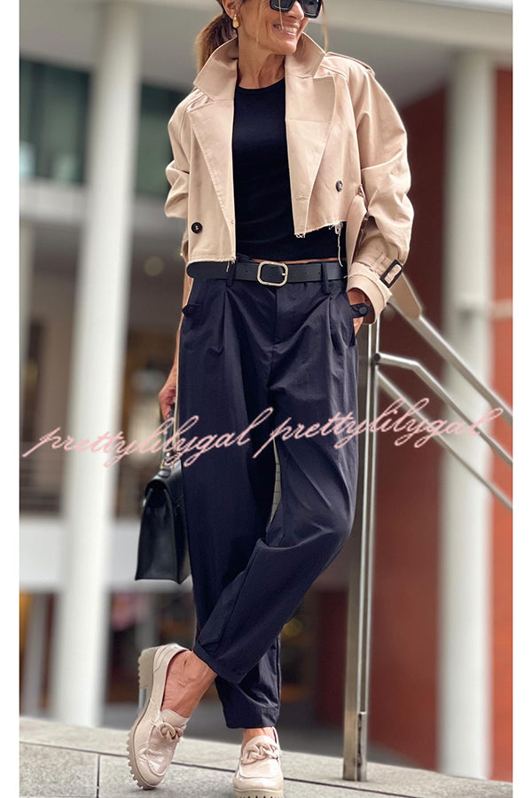Elegant Work Style Lapel Long Sleeve Blazer & Button Belt Pocketed Slit Midi Skirt Set - Professional Office Outfit for Women | Business Casual Attire for Work, Meetings & Formal Events