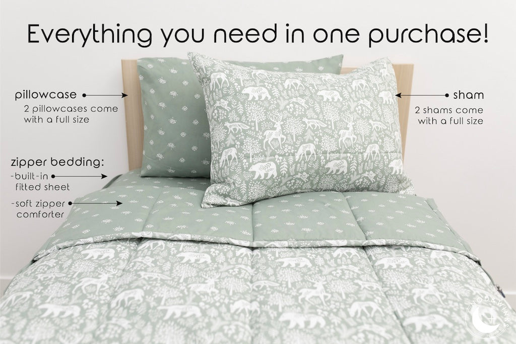 Into The Woods Zipper Bedding Set - Soft & Breathable Bed Sheets with Zipper Closure - Perfect for Kids, Teens & Adults - Ideal for Bedrooms, Dorms & Guest Rooms